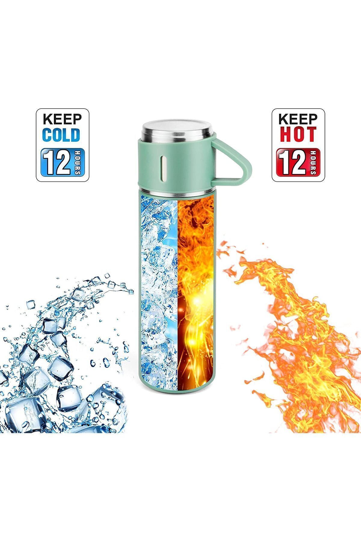 Vacuum Flask Set Üç Bardaklı Kutulu Paslanmaz Çelik Termos Seti 500 Ml - 4
