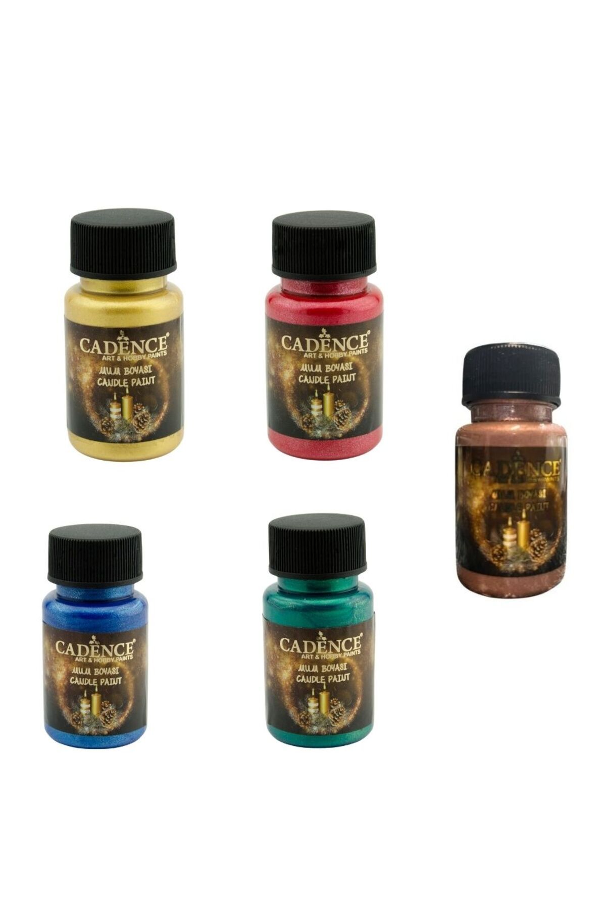 Cadence Boya Mum Boyası 5 Renk 50ml Gold+Kırmızı+Mavi+Zümrüt+Antik Pembe