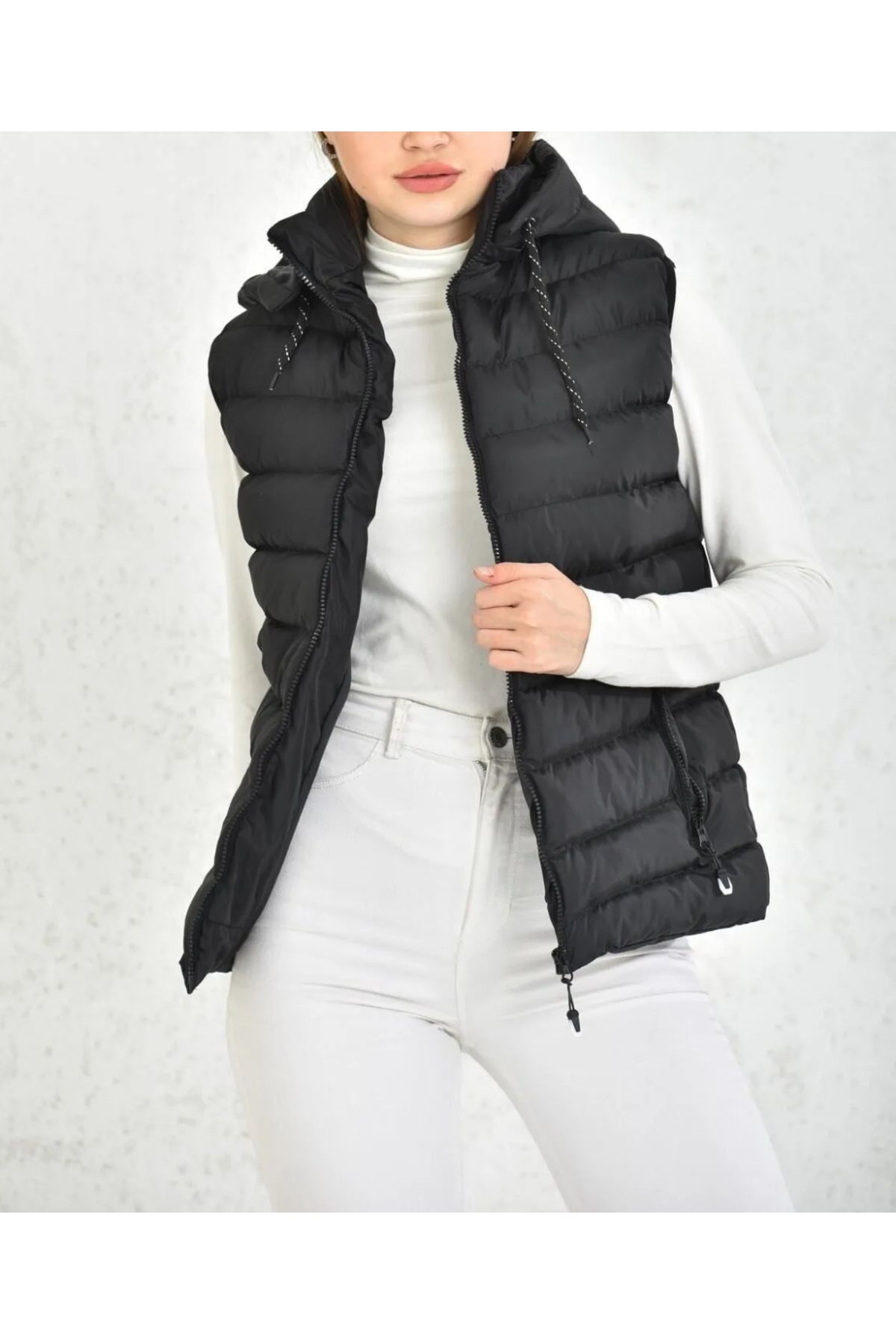 Fashionbox-Women's Gel Padding Detachable Hooded down Vest 1