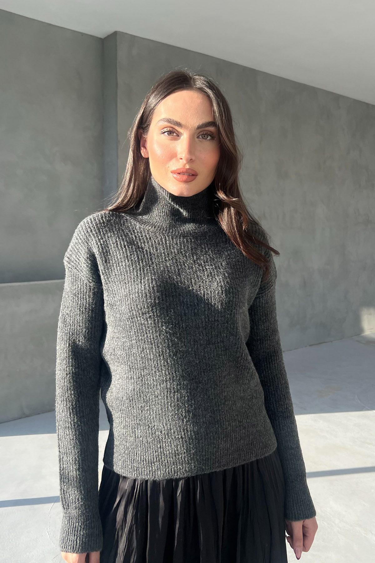 Seda Yalçın Atelier-Anthracite Turtleneck Striped Sweater 2