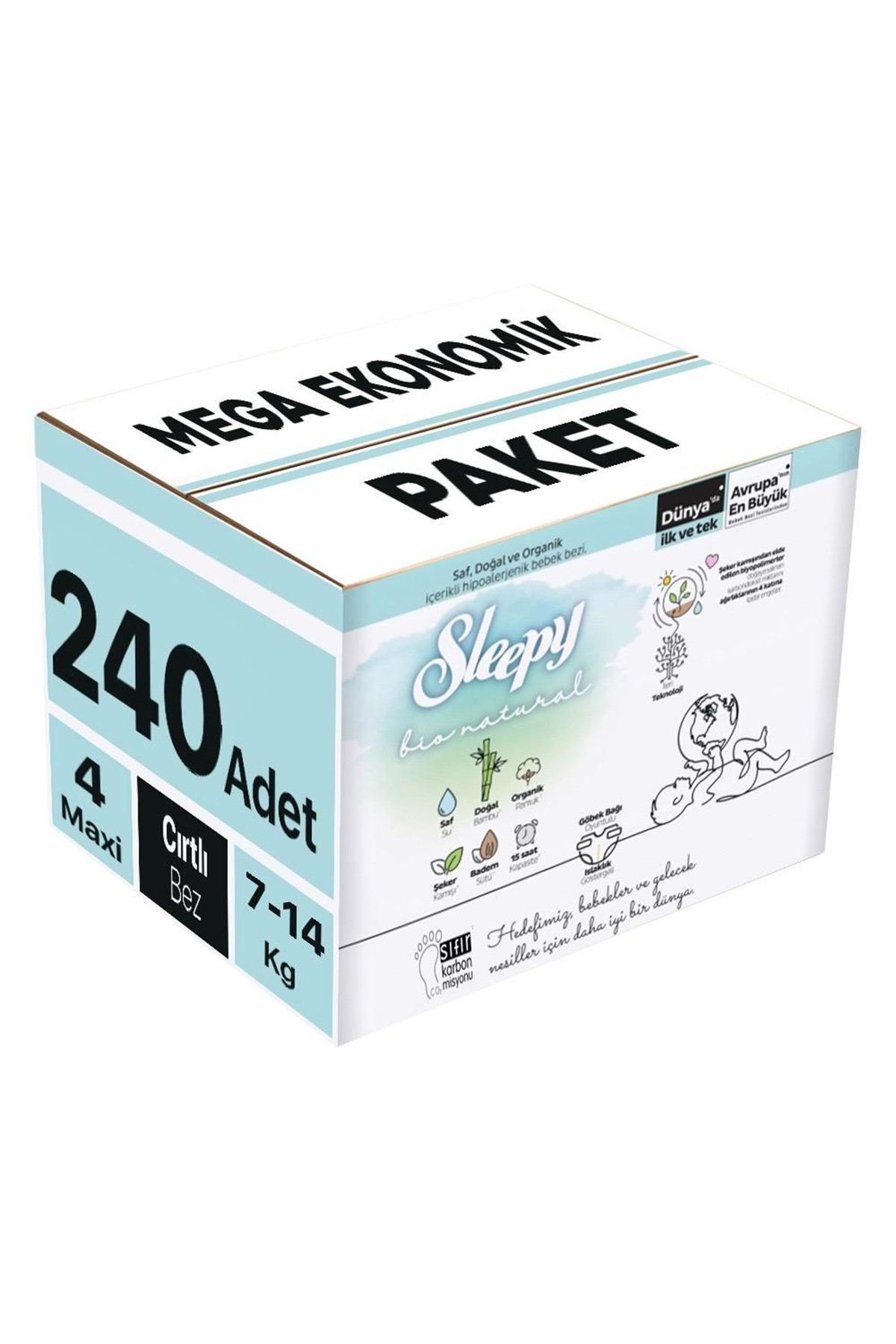 Sleepy Bebek Bezi Bio Natural Beden:4 (7-14KG) Maxi 240 Adet Mega Ekonomik Pk