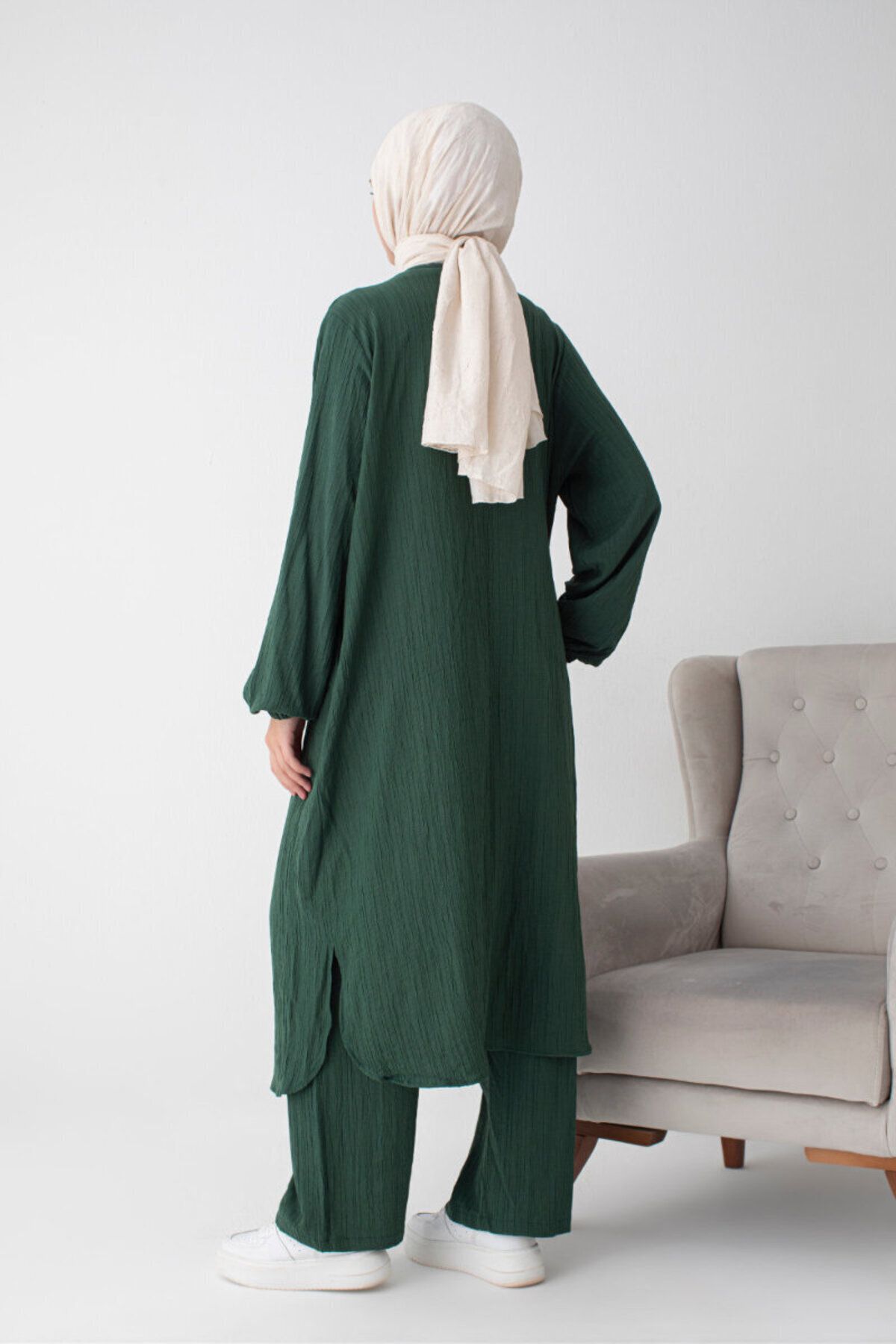 Moda Miss لباس حج و عمره پارچه ای Bürümcük (2 تیکه) - سبز زمردی