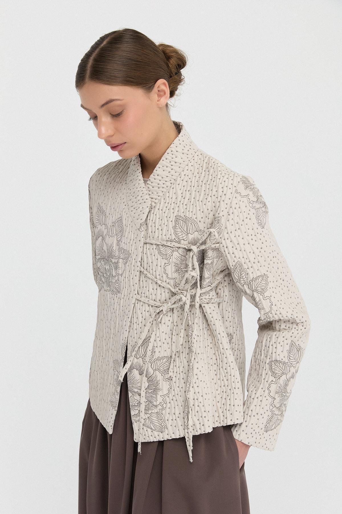 zeynepsule-Drawstring Kimono with Embossed Pattern 4