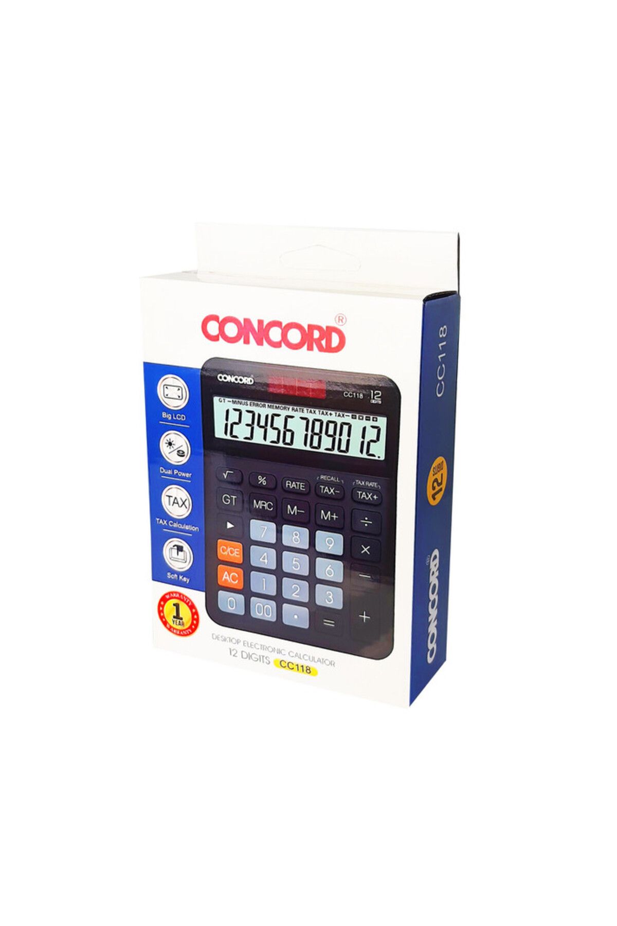 Concord-CC118 12 Digits Desktop Electronic Calculator with Dual Power 1