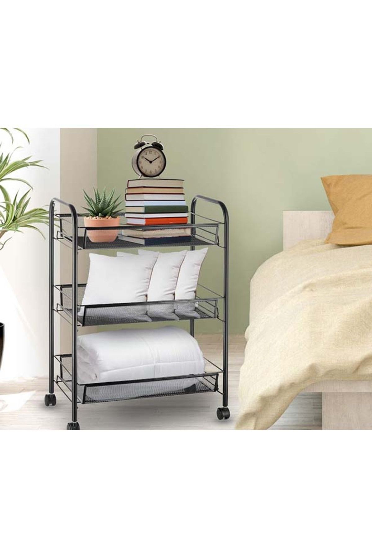 ALMUFARREJ-3-Tier Mesh Wire Rolling Cart 1