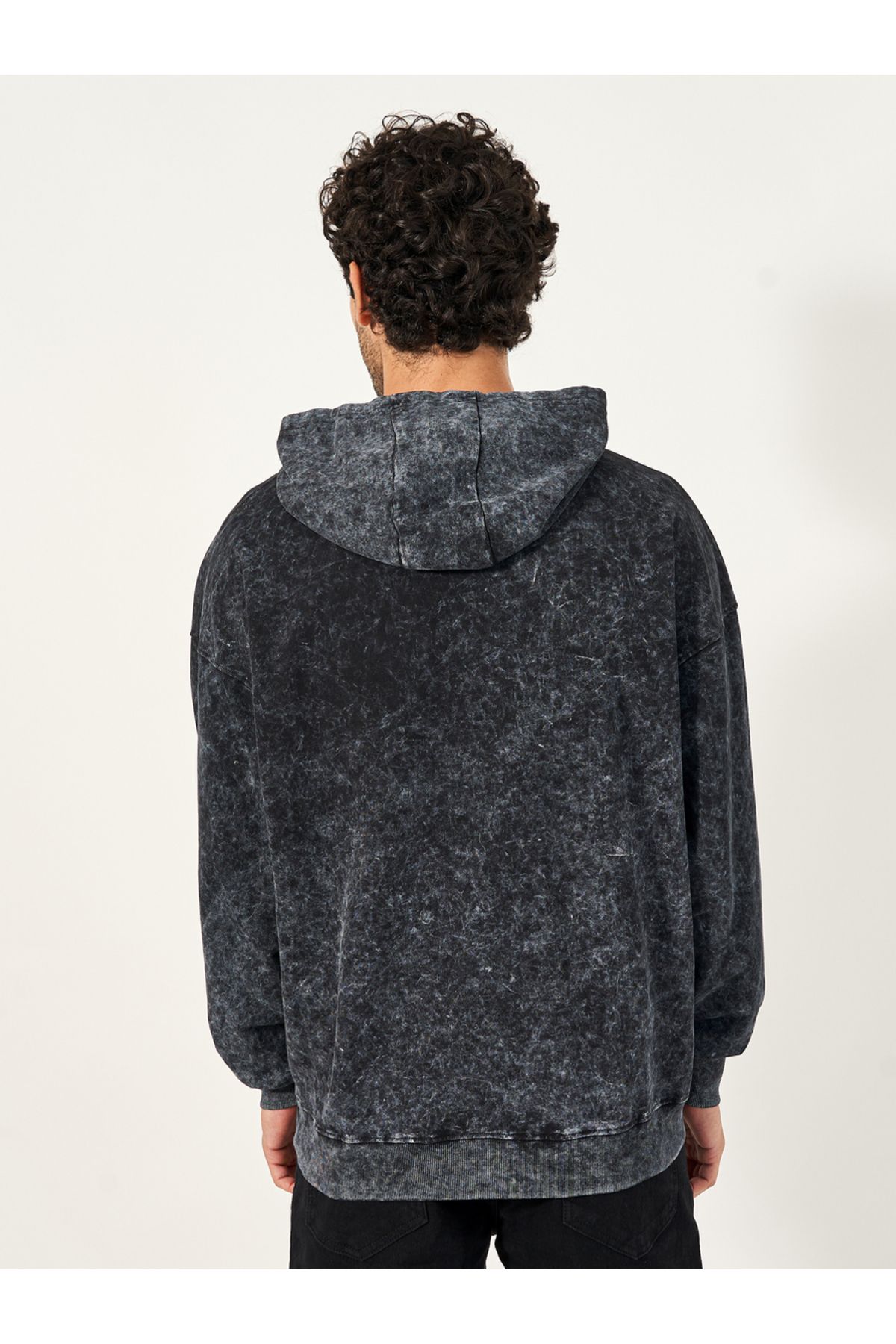 Styli-Acid Washed Oversized Hoodie with Rose Embroidery Detail 4