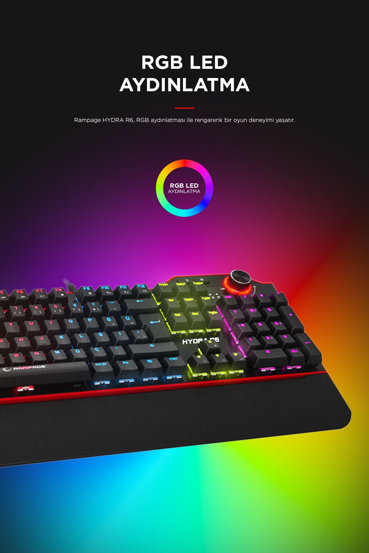 Rampage Hydra R6 Full Color Rgb Led Gaming Pro Red Switch Q Aluminyum Kaplama Multimedia Mekanik Klavye-4