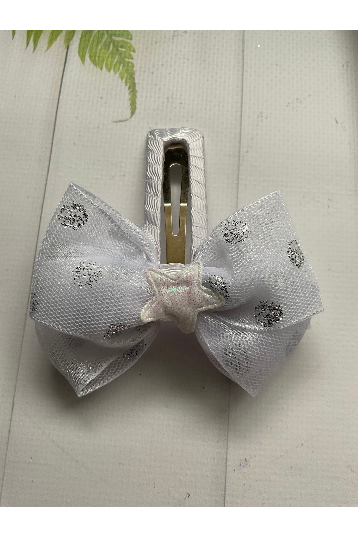 MADE BY PERİ-White Polka Dots and Glitter Tulle Ribbon - Buckle with Snap Fasteners and Bow (Two Pieces) 5