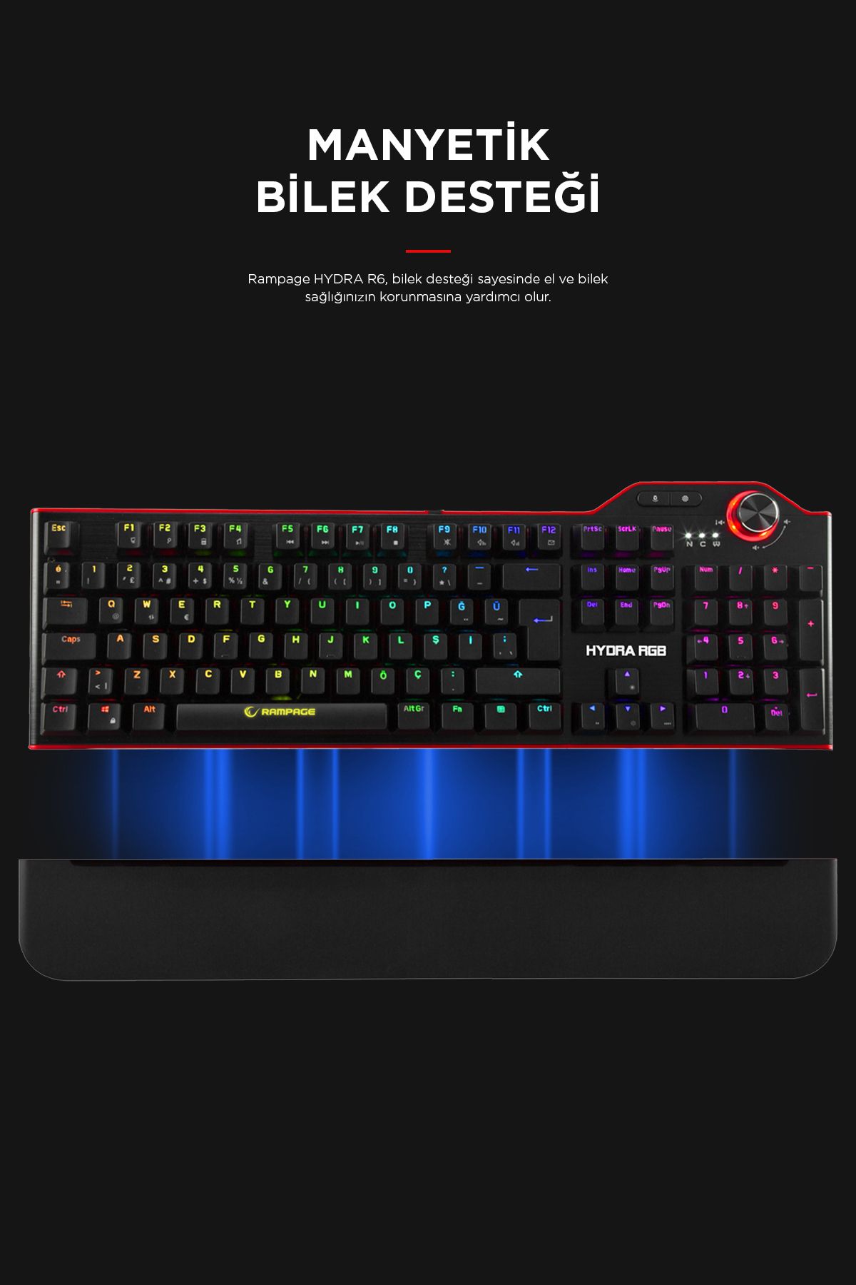 Rampage Hydra R6 Full Color Rgb Led Gaming Pro Red Switch Q Aluminyum Kaplama Multimedia Mekanik Klavye-6