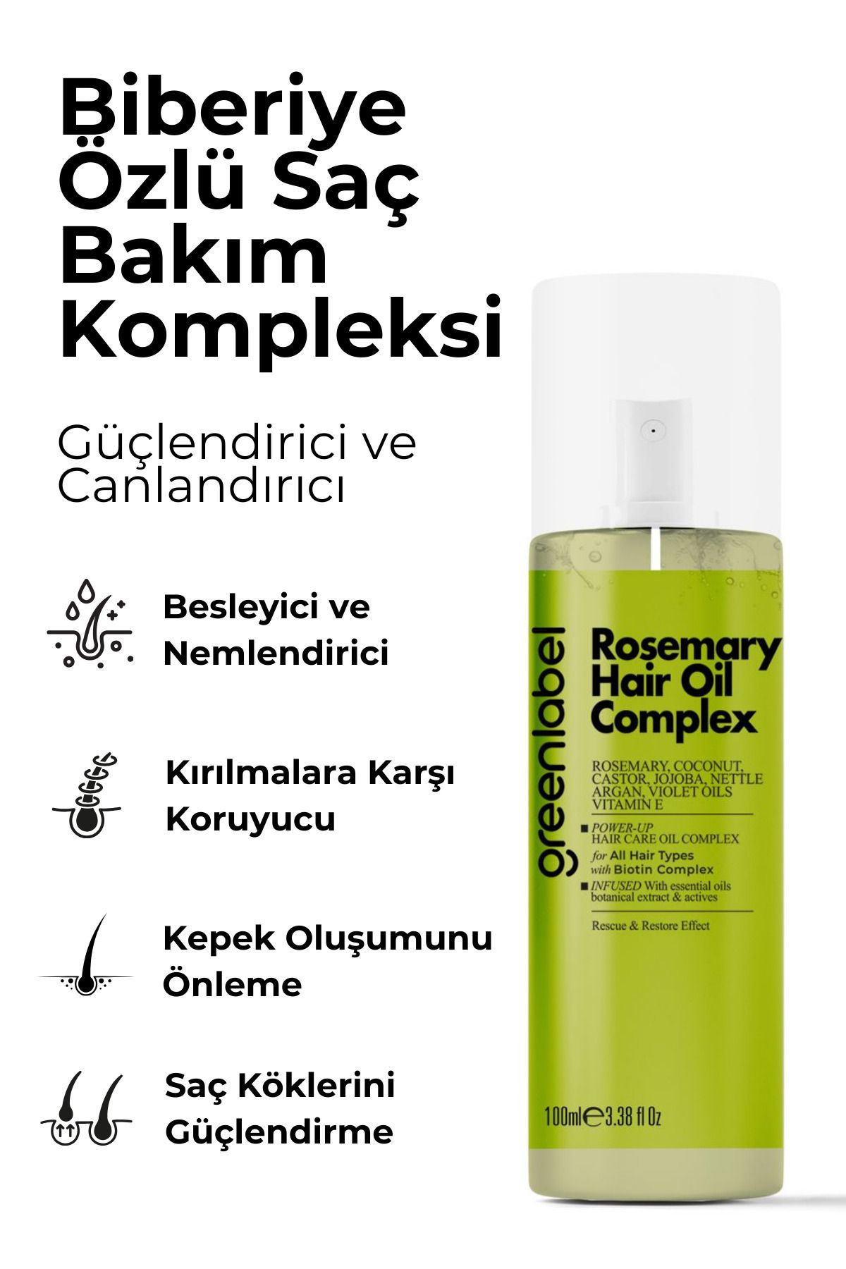 Green Label Biberiye, Hindistan Cevizi Argan ve Isırgan Yağı ile Zenginleştirilmiş Biberiye Saç Bakım Yağı 100ml-3