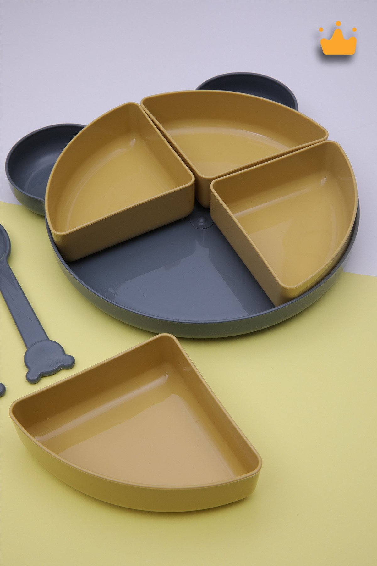 Babyhola 7 Parça Tepsili Yemek Seti Mama Tabağı Gri 6015 fotoğrafı 6 (önizleme)