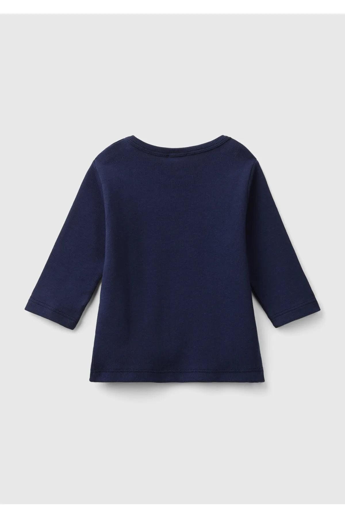 United Colors of Benetton-Navy Blue Baby T-shirt - Water Print, Crew Neck, Long Sleeve 3