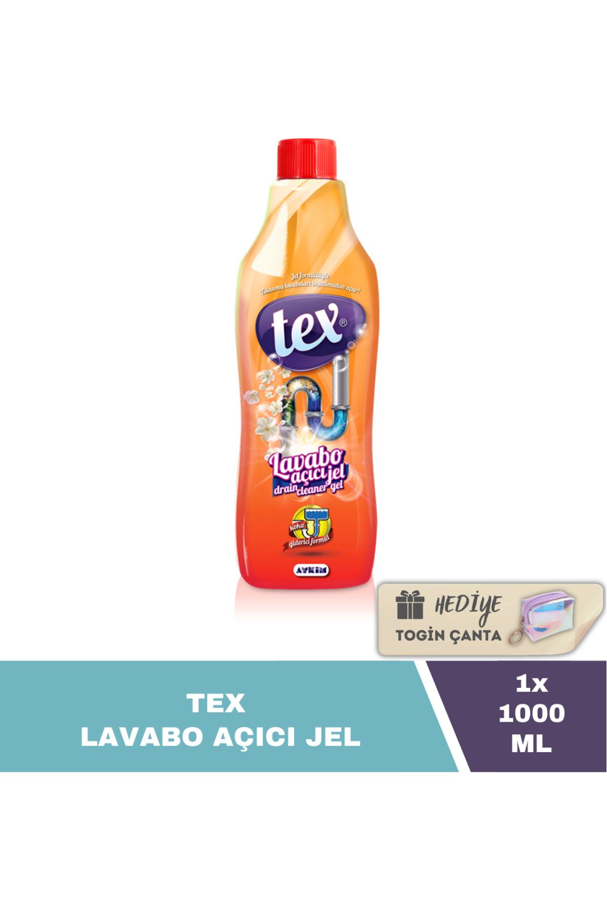 Tex Lavabo Açıcı Jel 1000 ML X1 Adet + Hediye Togin Çanta