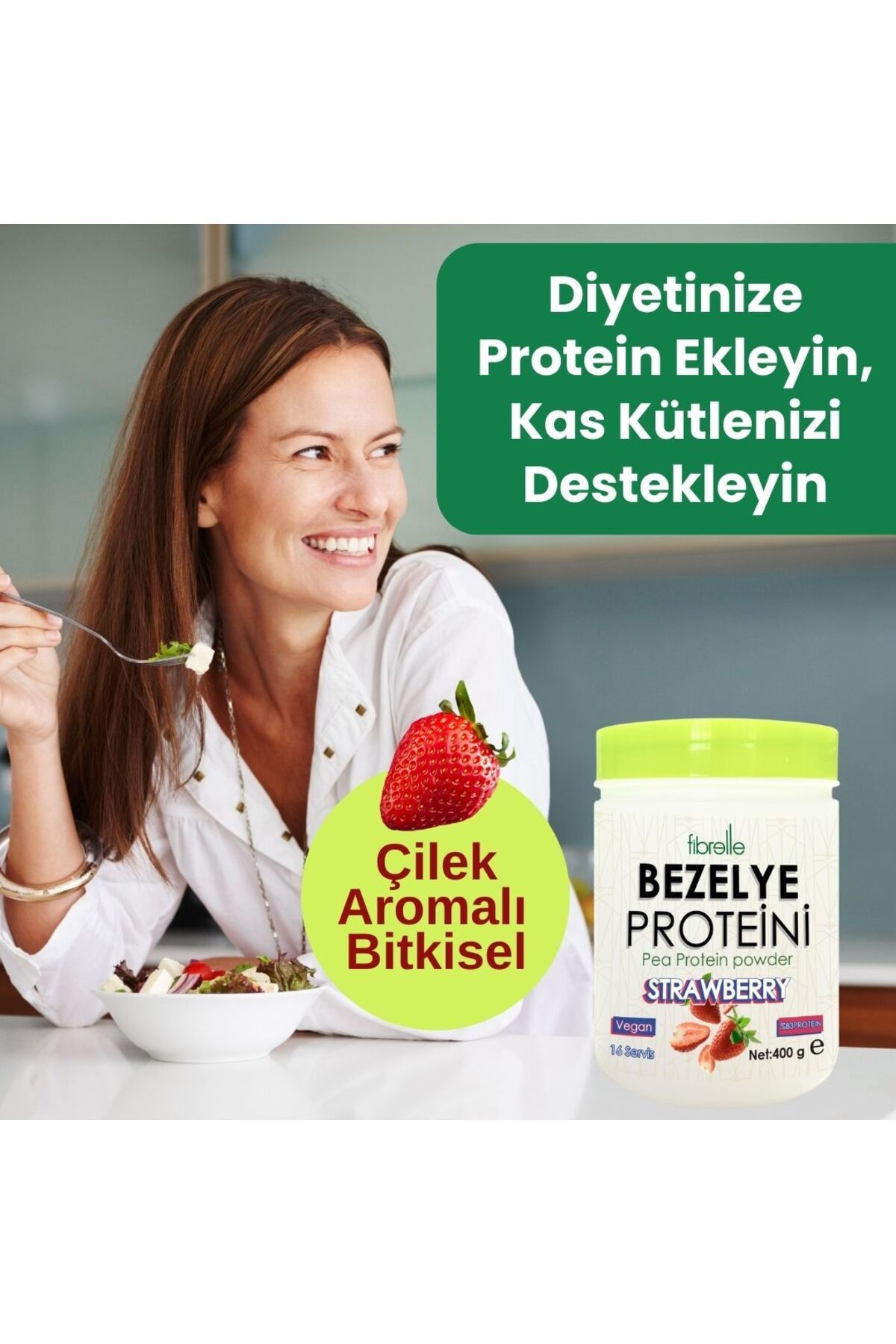 Fibrelle Pea Protein - Strawberry / Bezelye Proteini Çilek Aromalı / Yüksek Protein Oranı-5