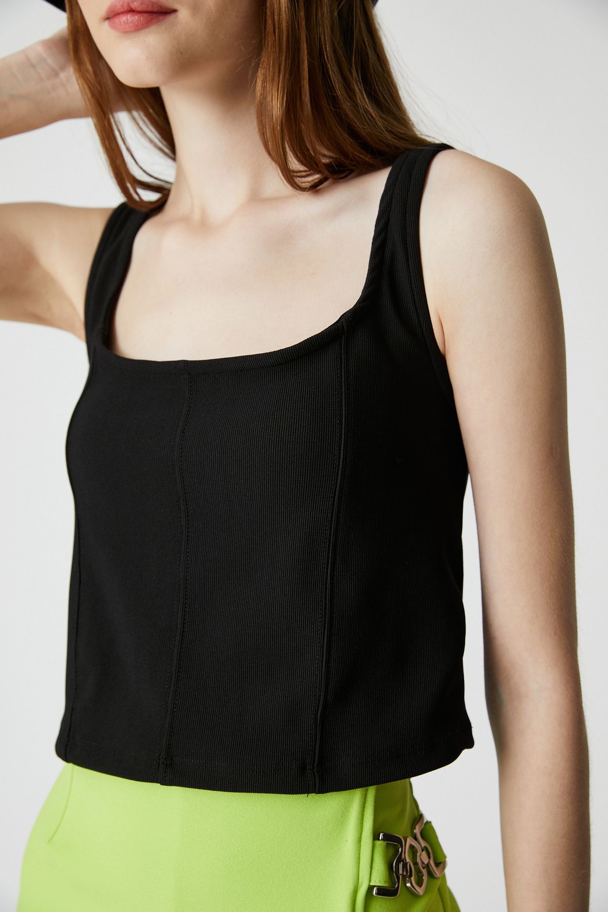 Koton-Crop Ribbed Athlete Square Neck Ribbed 5