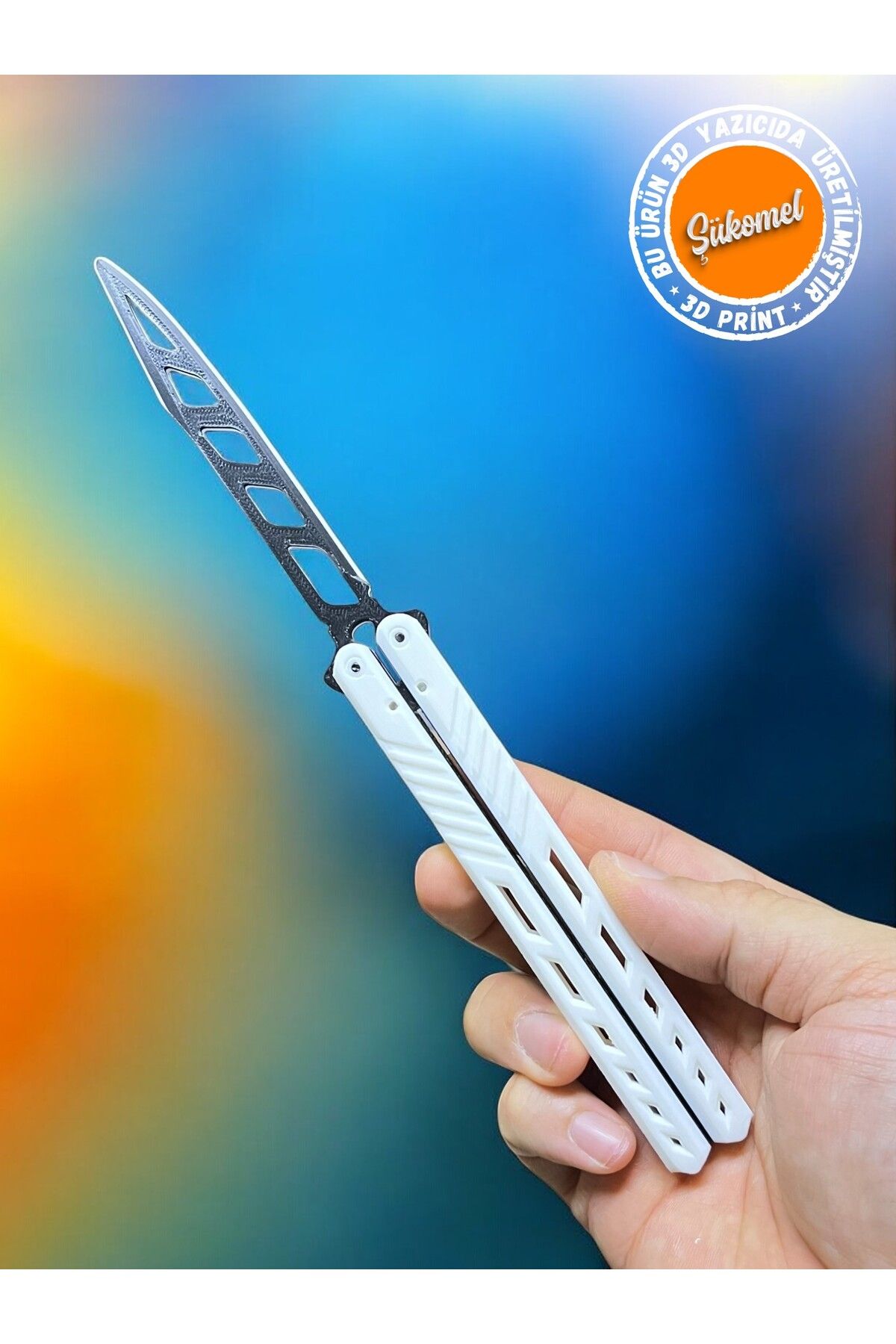 Dummy13 Kelebek Antrenman Bıçağı Siyah Motifli Beyaz Renk Butterfly Knife Plastik