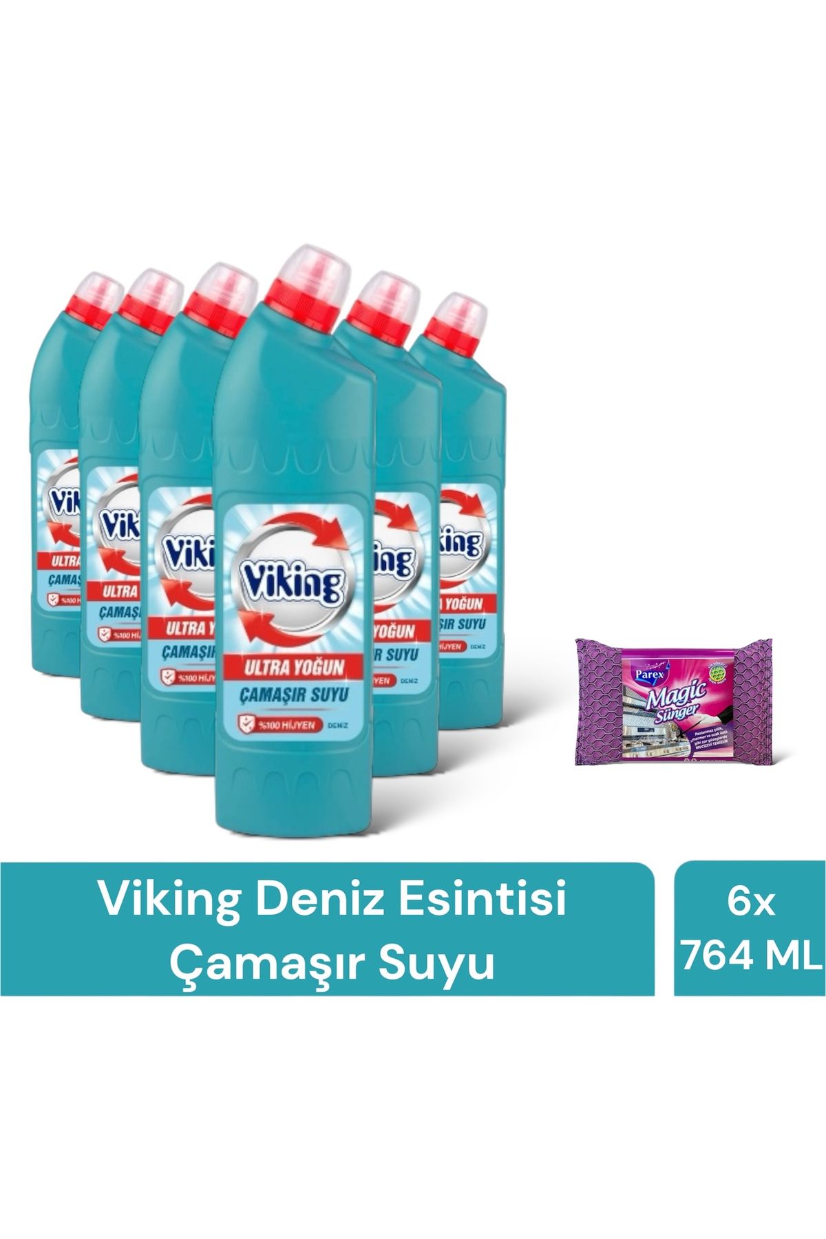 Viking Çamaşır Suyu 6 Adet Deniz + Magic Sünger