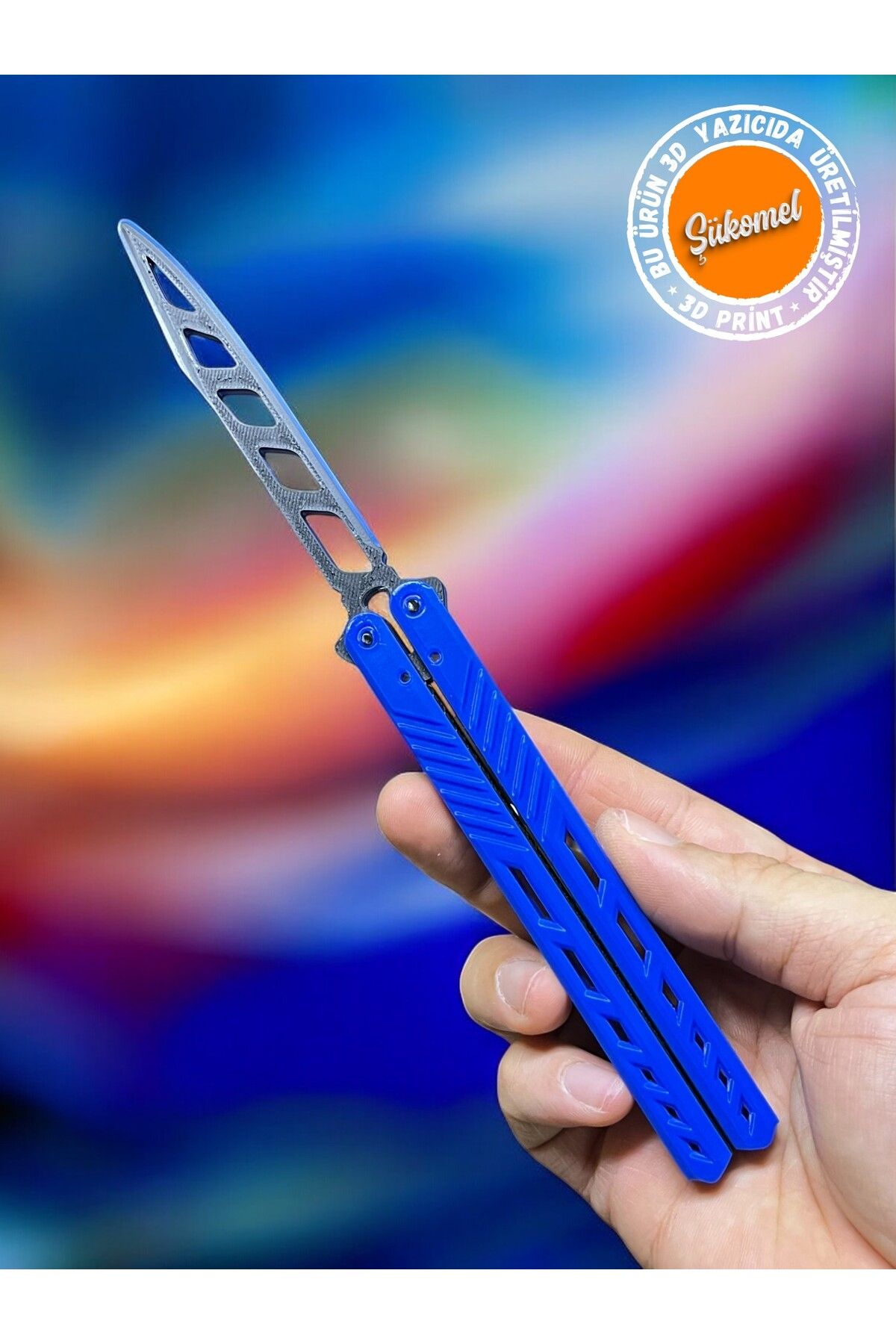 Dummy13 Kelebek Antrenman Bıçağı Siyah Motifli Mavi Renk Butterfly Knife Plastik