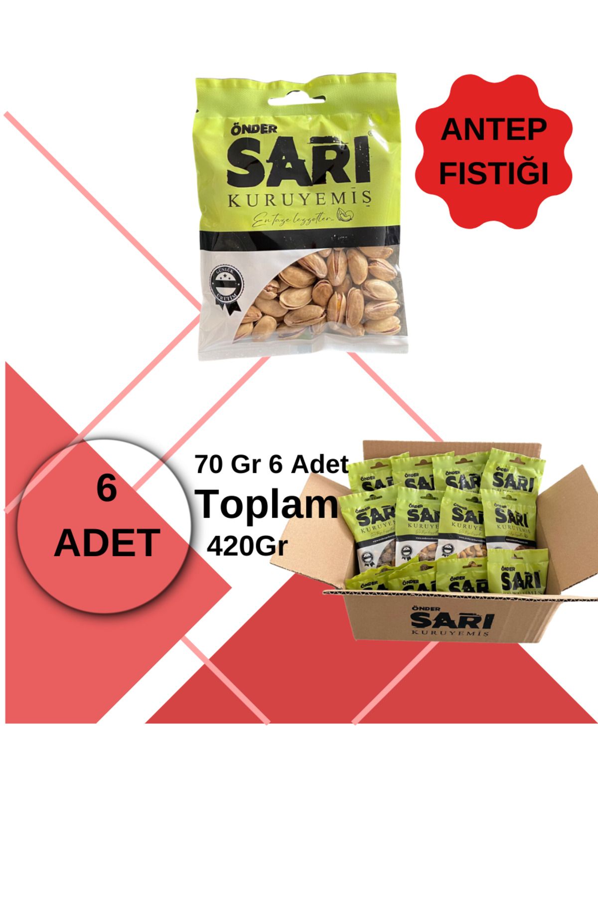 Önder Sarı Kuruyemiş Antep Fıstığı Aç Bitir Paket 70 Gr X 6 Adet