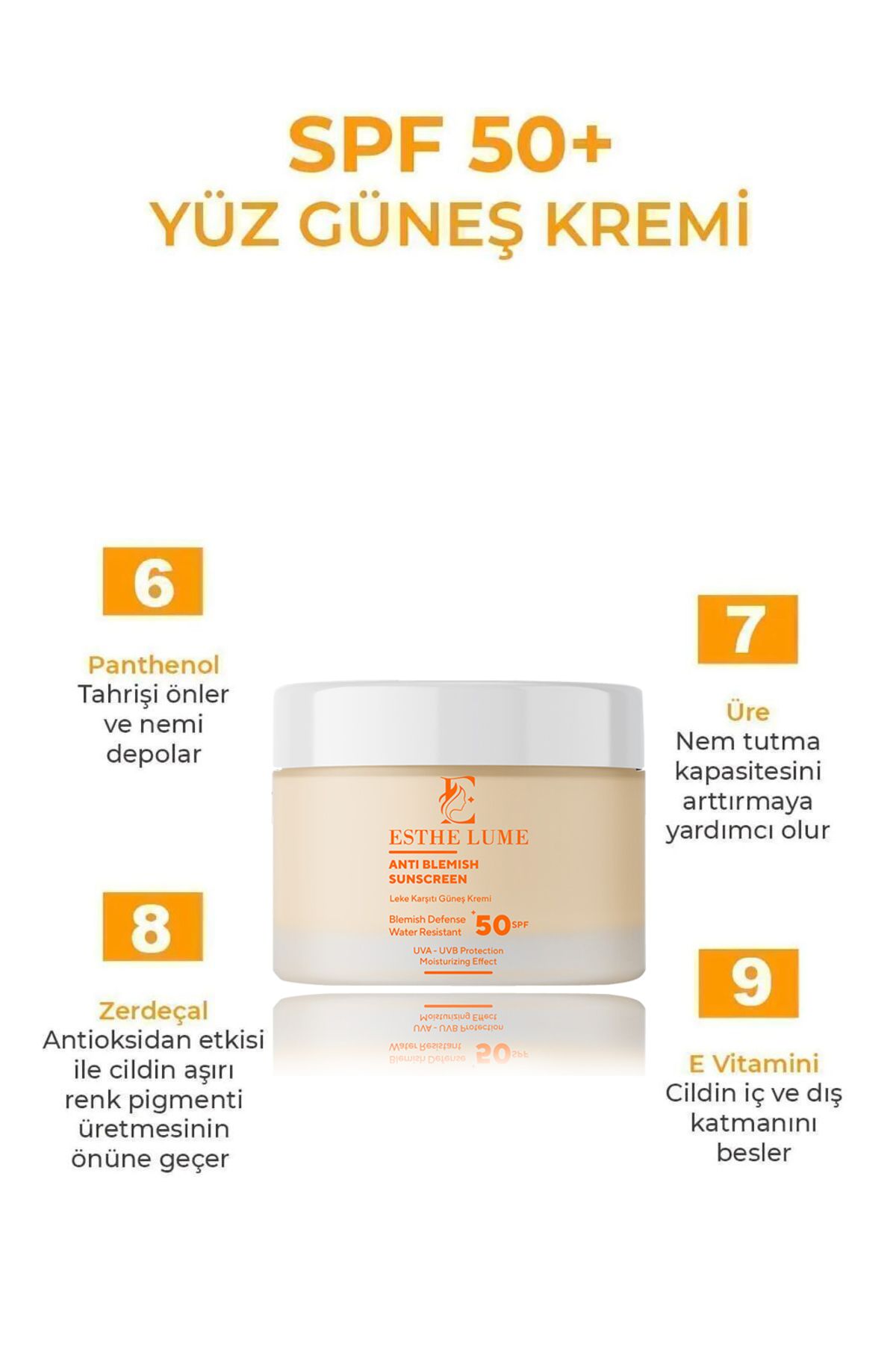 کرم ضدآفتاب صورت E ESTHE LUME SPF 50 ضد لک 50 میلی لیتر برای پوست های نرمال و خشک