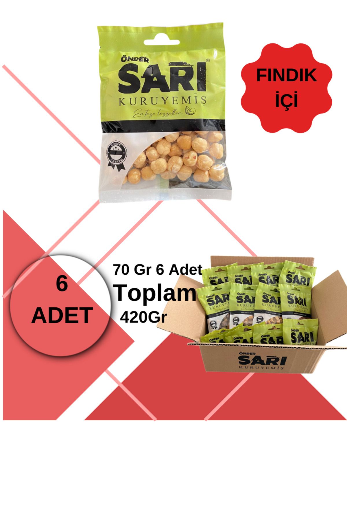 Önder Sarı Kuruyemiş Fındık İçi Aç Bitir Paket 70 Gr X 6 Adet