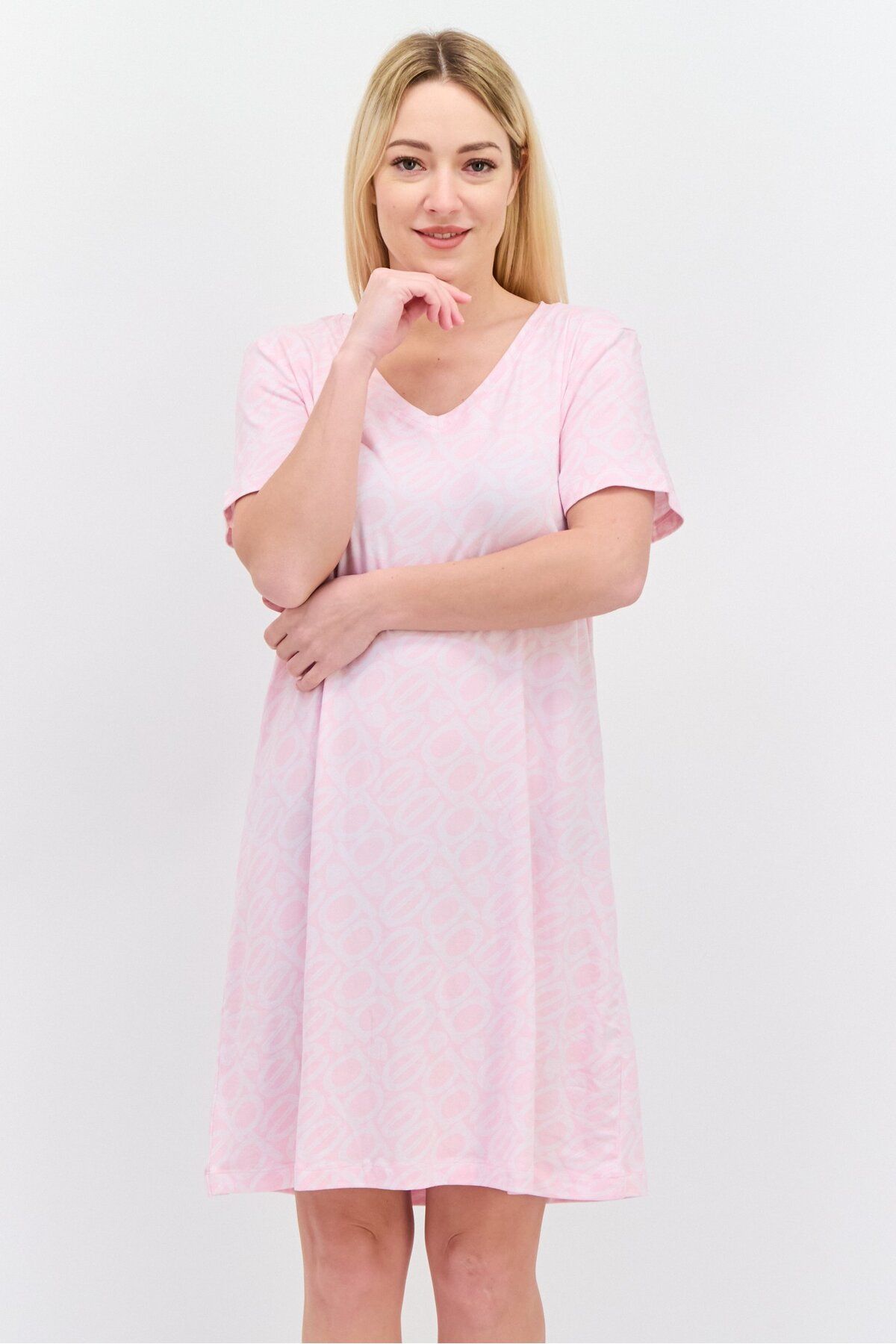 Bebe-Women V Neck Brand Logo Sleepwear Dress, Light Pink 1