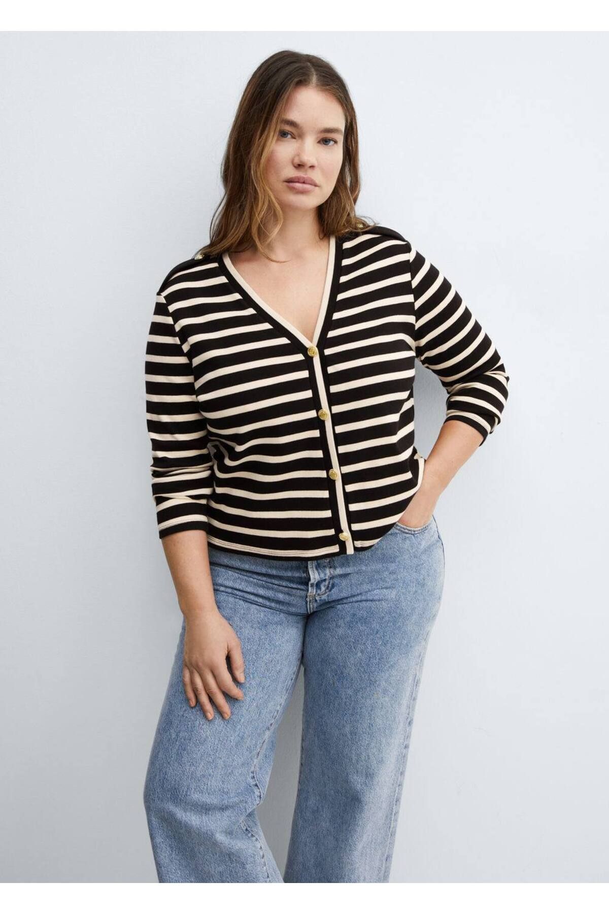 MANGO Woman-Buttoned striped cardigan 7