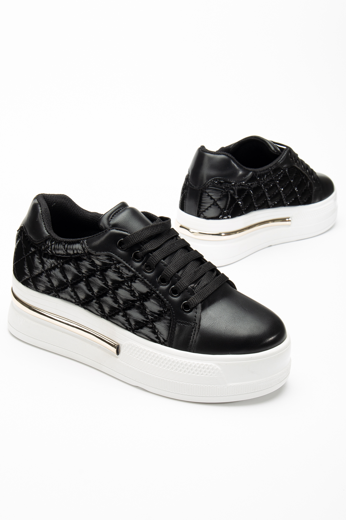 Berfu shoes Cilt Beyaz Tabanlı 5 Cm Taban Bağcıklı Spor Ayakkabı görsel 4