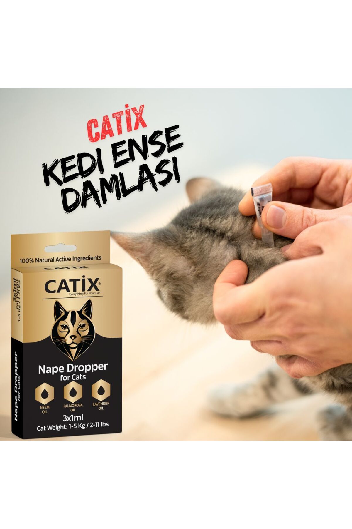 CATİX Kedi Ense Bit Pire Kene Deri Bakımı Bitkisel Damla 3x1 ml 1-5 Kg