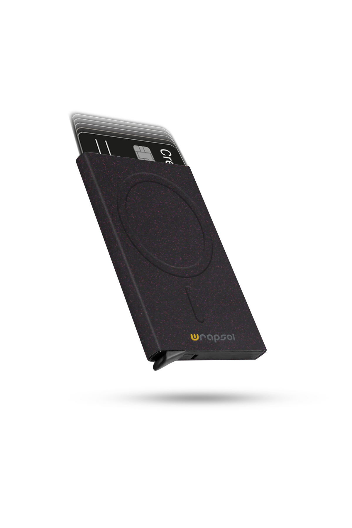 کیف کارت اتوماتیک آلومینیومی مگ‌سیف با مکانیزم RFID محافظتی رنگی مشکی و بنفش براق