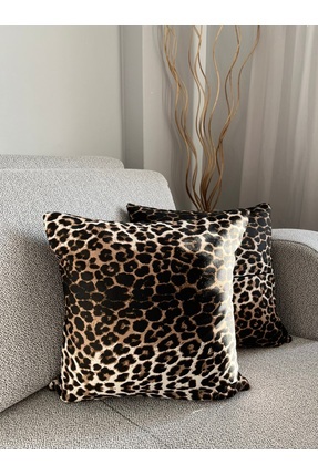 mem home Leopar Desenli Duck Keten Kırlent Kılıfı 40x40cm