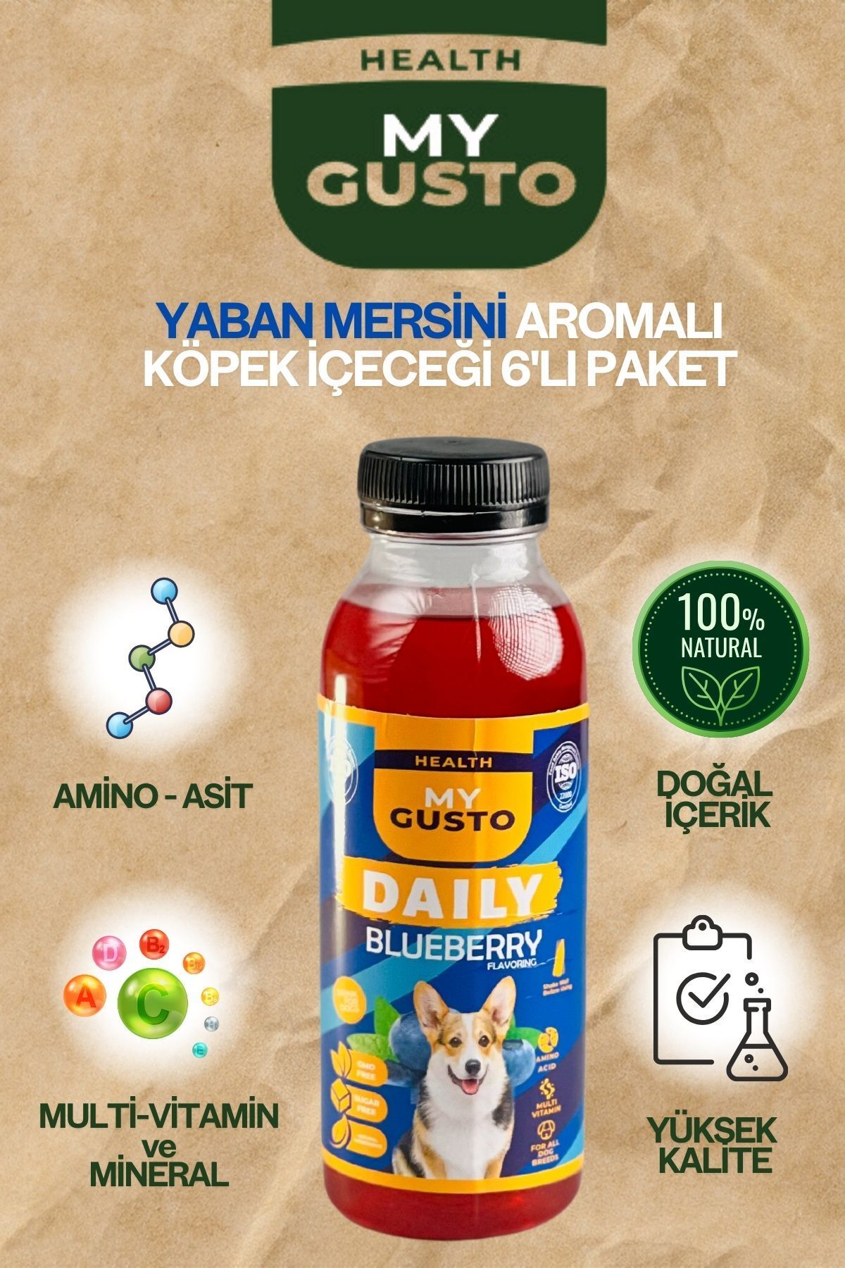 My Gusto Health Daily Köpek İçeceği Yaban Mersini Aromalı 6'lı Kutu 300 ml