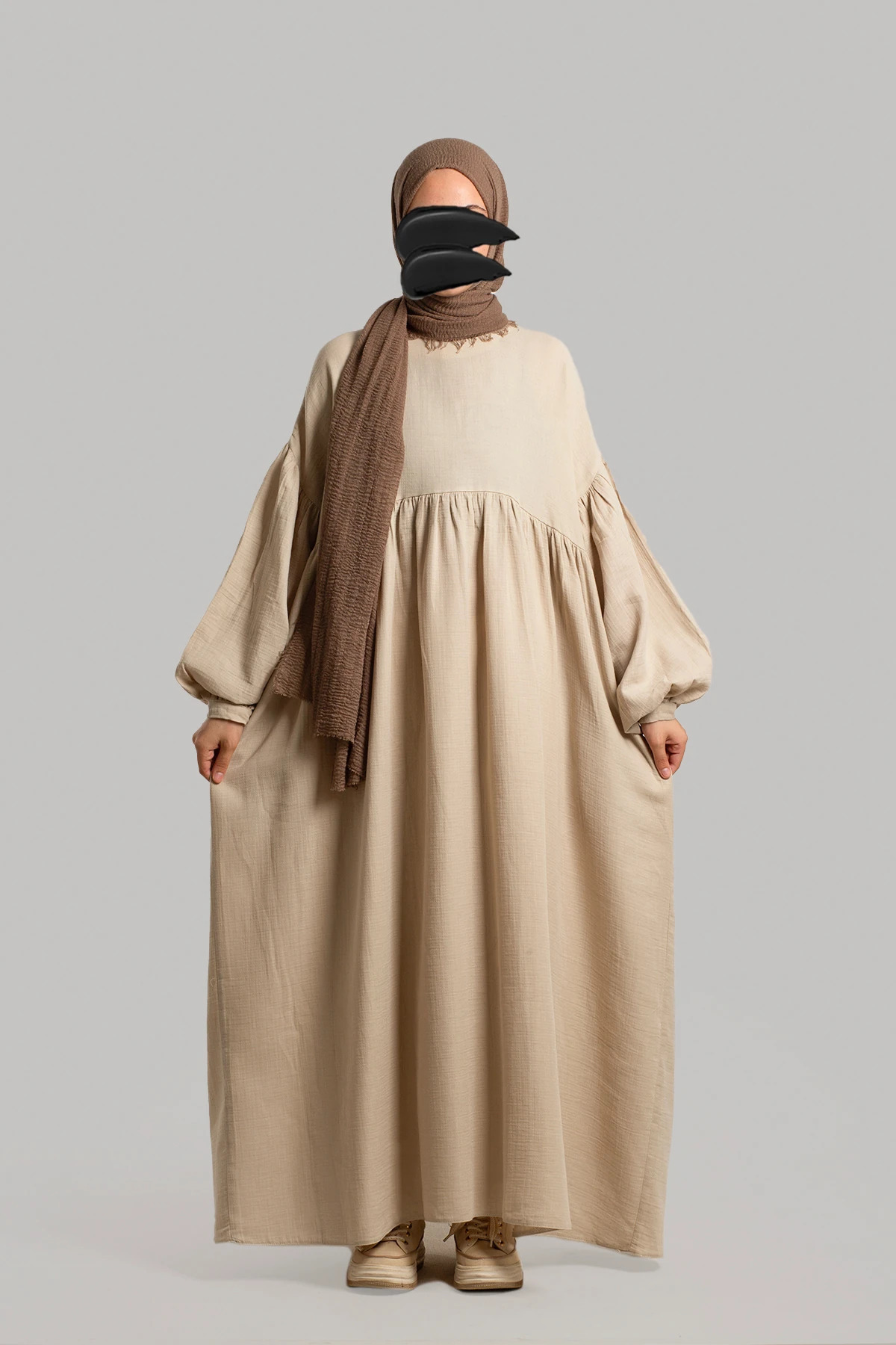 Lemaye-Hijab Muslin Dress - Stone Color 7