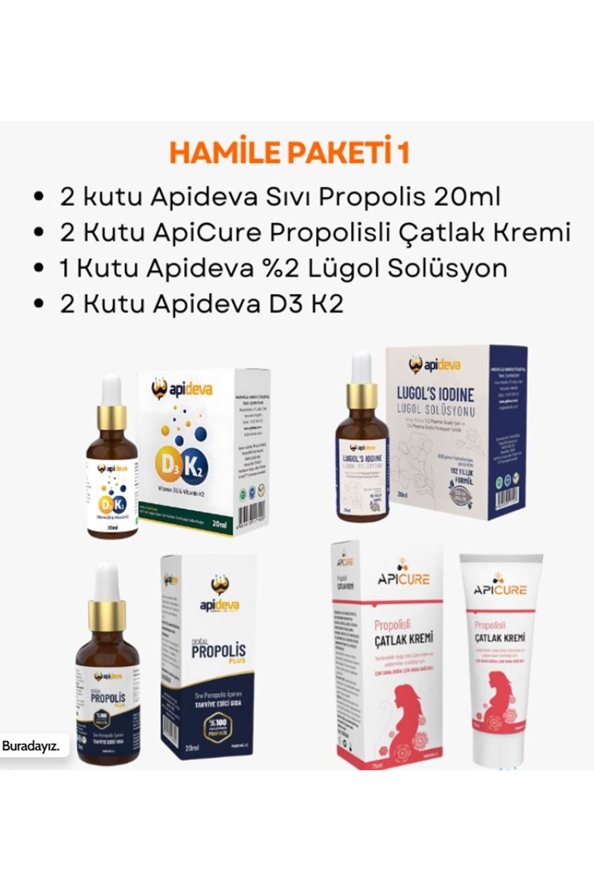 apideva Propolis çatlak krem lugol solüsyon d3k2 vitamin set Gimdes Sertifikalı