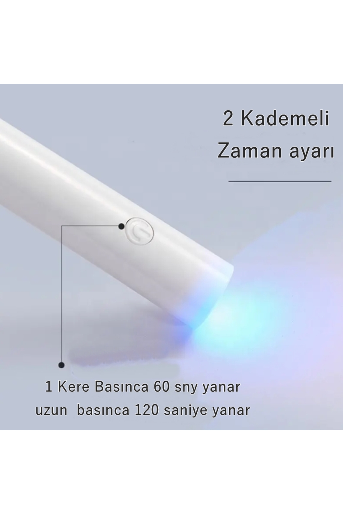 10.5cm Mini Şarjlı Uv Fener - Uv Oje Kurutucu Fener 120/60 Saniye Zaman Ayarlı Beyaz Slim Kasa — byz- C-21 Şarjlı oje kurutucu fener — تصویر 2 از 8