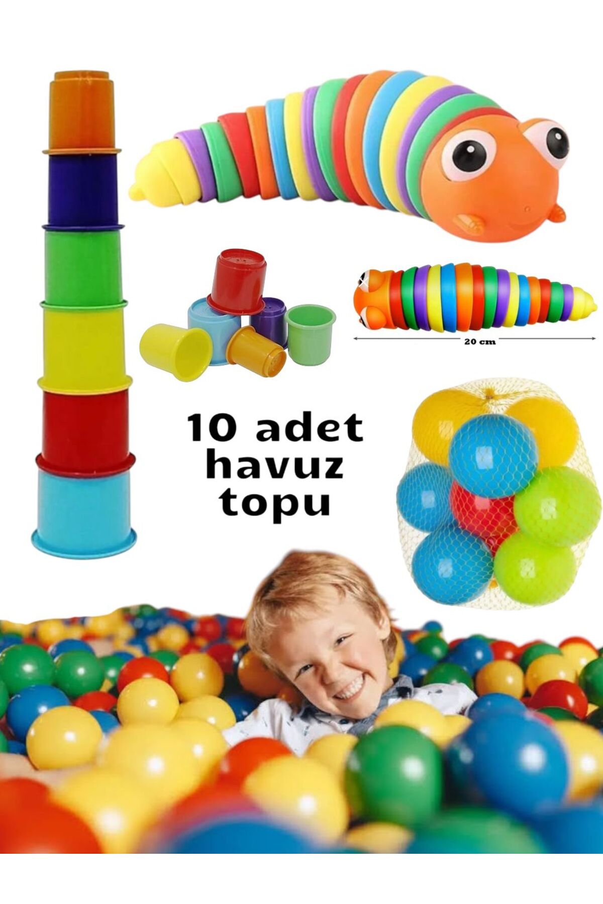 BYCEGU 1 Adet Esnek Sökülebilir Oyuncak Tırtıl 6 Adet Bardak Kule 10 Adet Top Havuzu fotoğrafı 2 (önizleme)