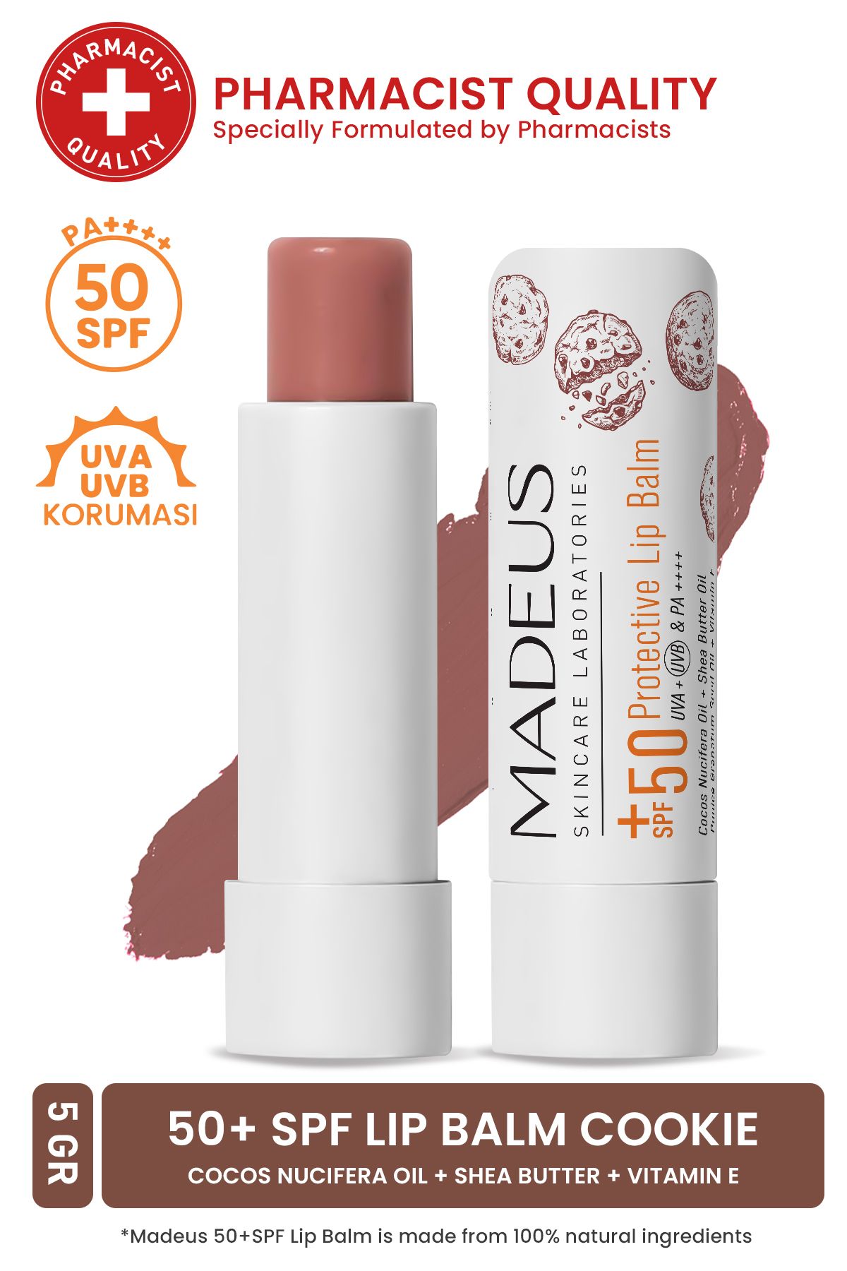 MADEUS SPF+50 Yoğun Nemlendirici Renkli Dudak Nemlendici Lip & Cheek Balm Mocha Mousse 5 GR