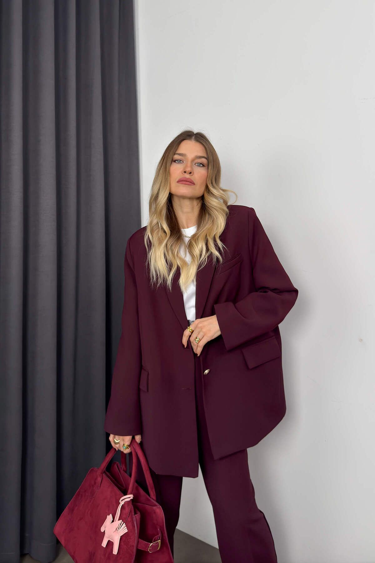 Sue Store-Plum Oversize Jacket Pants Premium Suit 3