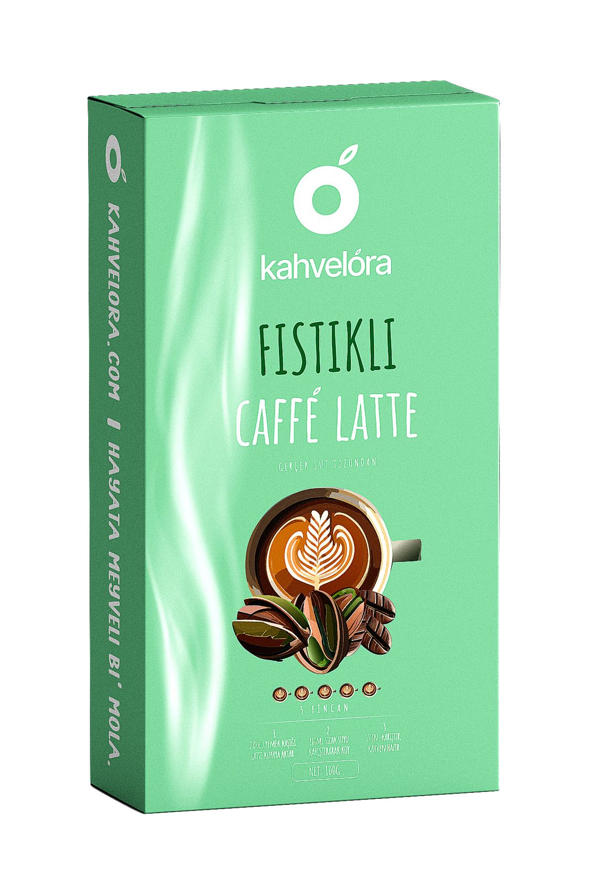 kahvelora 100g Hazır Caffe Latte Antep Fıstıklı - Sütlü Köpüklü Bardakta Karıştır Hazır