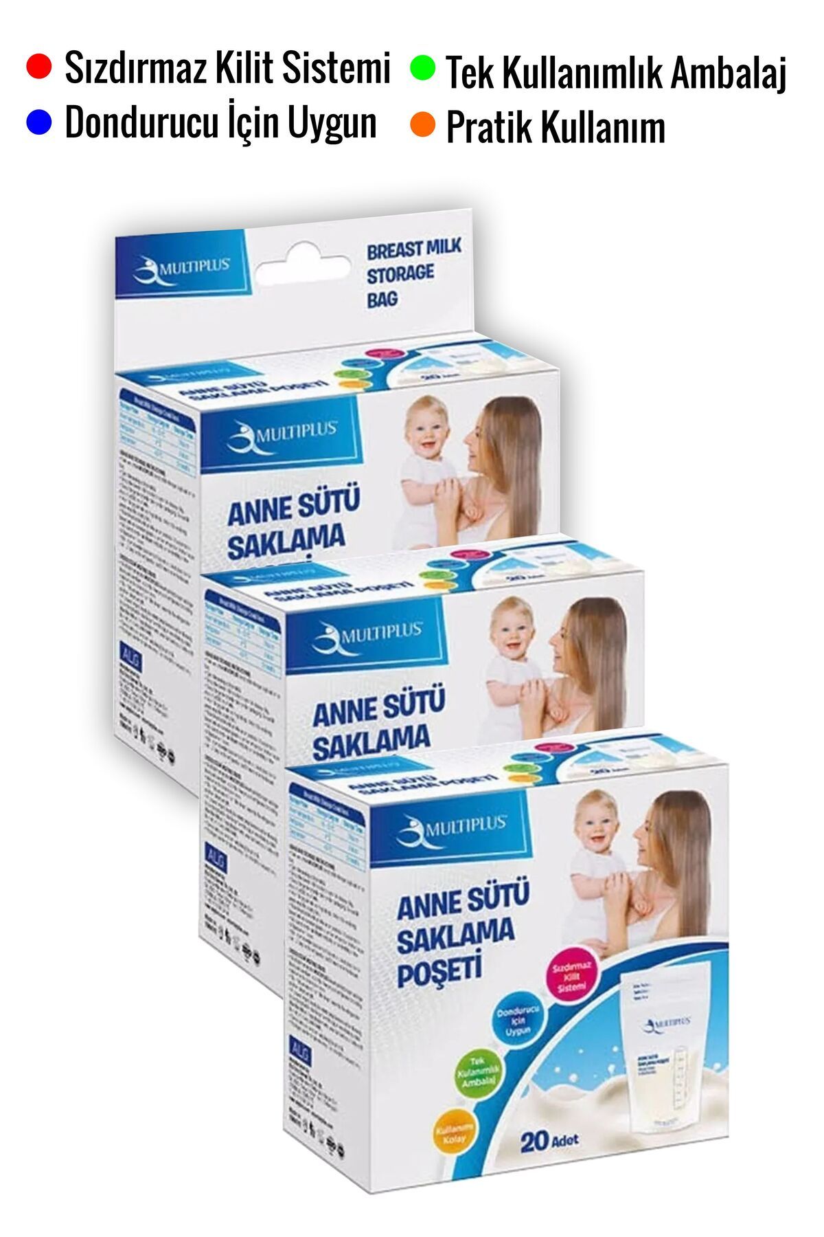 Multiplus Anne Sütü Saklama Poşeti 20 Adet 3 Kutu