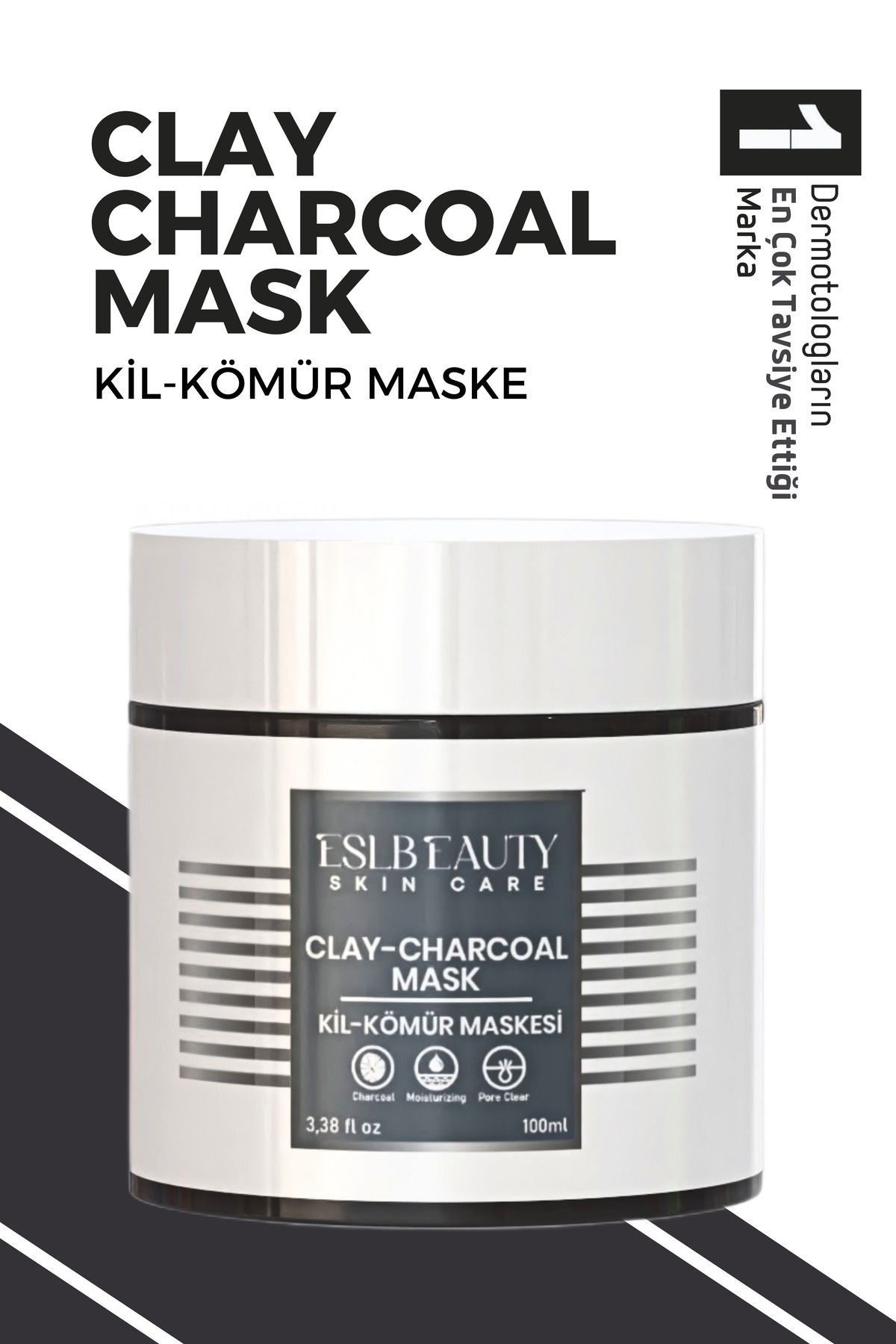 Eslbeauty Charcoal Arındırıcı Siyah Nokta Karşıtı Gözenek Sıkılaştırıcı Işıltı Veren Kil-Kömür Maske 100ml