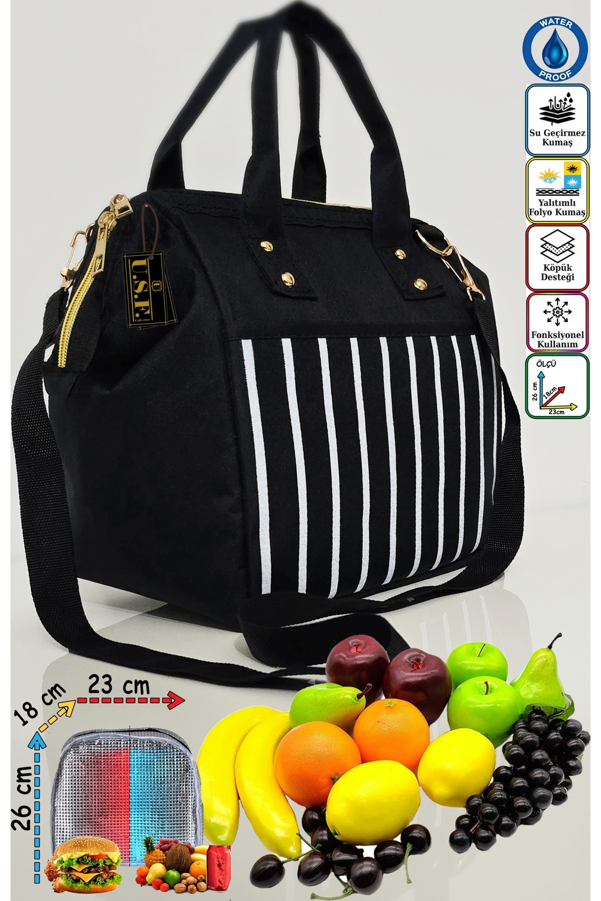 USF Anne Bebek Askılı Taşıma Çantası Isı yalıtımlı Termal Termoslu Yemek, Mama, Beslenme, Gıda Çantası fotoğrafı 3 (önizleme)