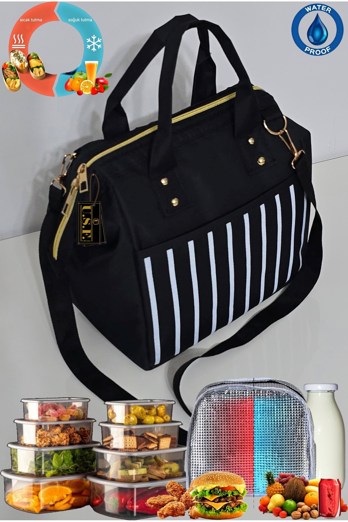 USF Anne Bebek Askılı Taşıma Çantası Isı yalıtımlı Termal Termoslu Yemek, Mama, Beslenme, Gıda Çantası fotoğrafı 2 (önizleme)