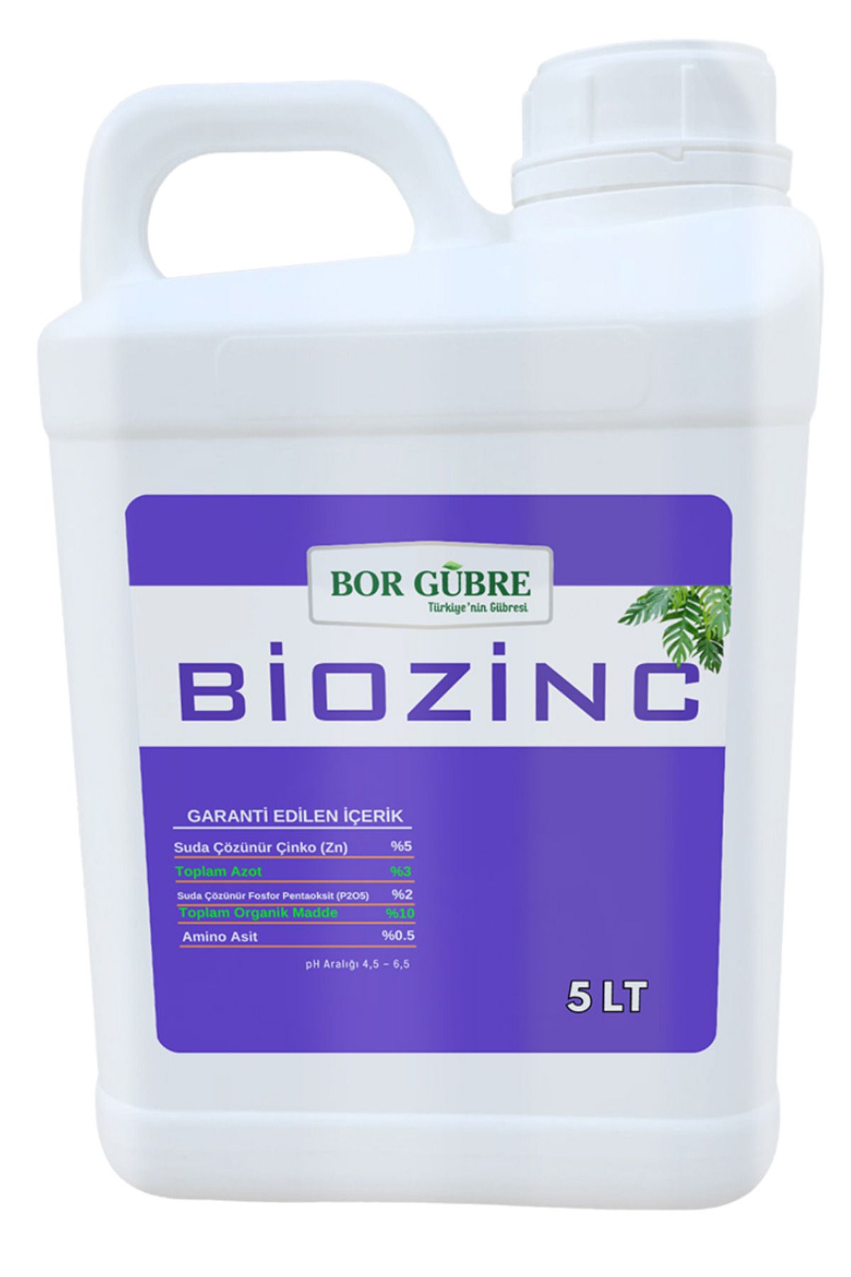 GÜBRE Biozinc-5lt Çinko Sıvı Organik Madde Gübresi