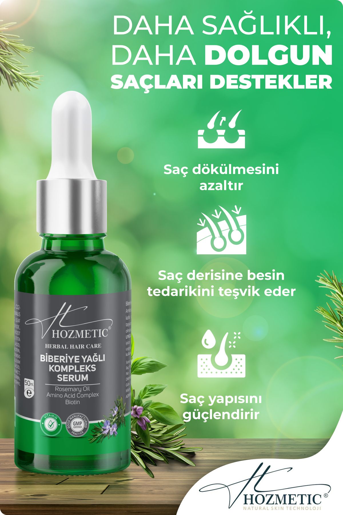 HOZMETİC Biberiye Yağı Serum Hızlı Saç Uzatma Saç Olusumunu Destekleyen Dökülme Karşıtı Önleyici-1