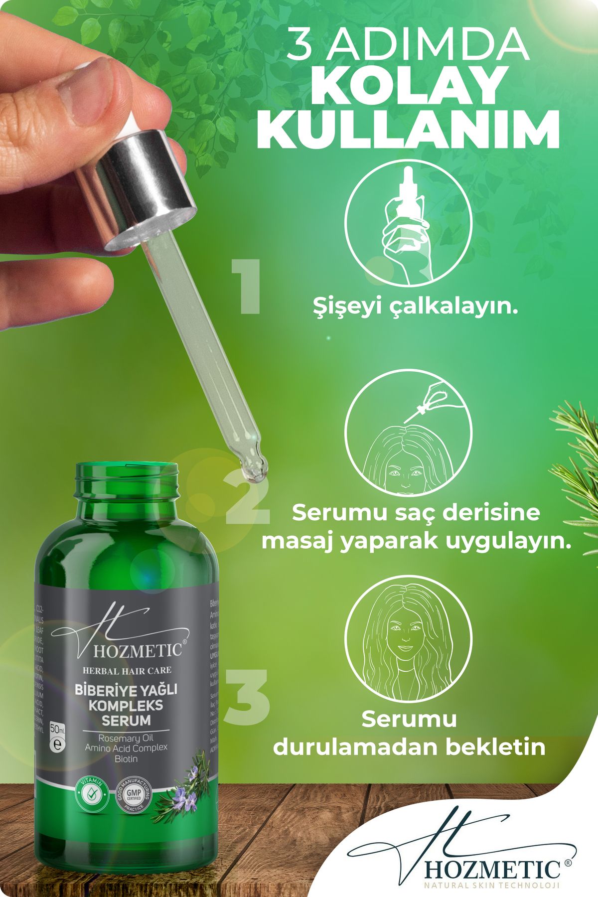 HOZMETİC Biberiye Yağı Serum Hızlı Saç Uzatma Saç Olusumunu Destekleyen Dökülme Karşıtı Önleyici-3