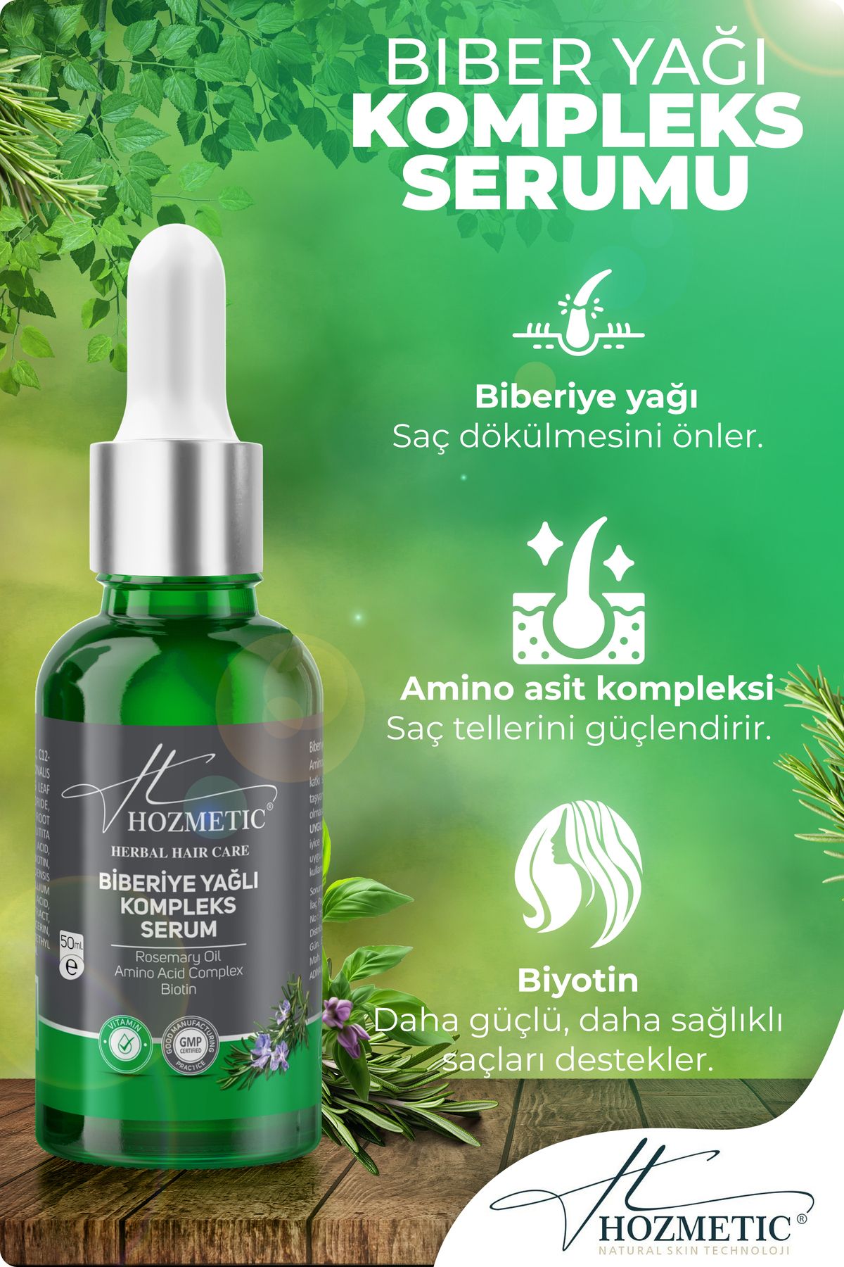 HOZMETİC Biberiye Yağı Serum Hızlı Saç Uzatma Saç Olusumunu Destekleyen Dökülme Karşıtı Önleyici-2