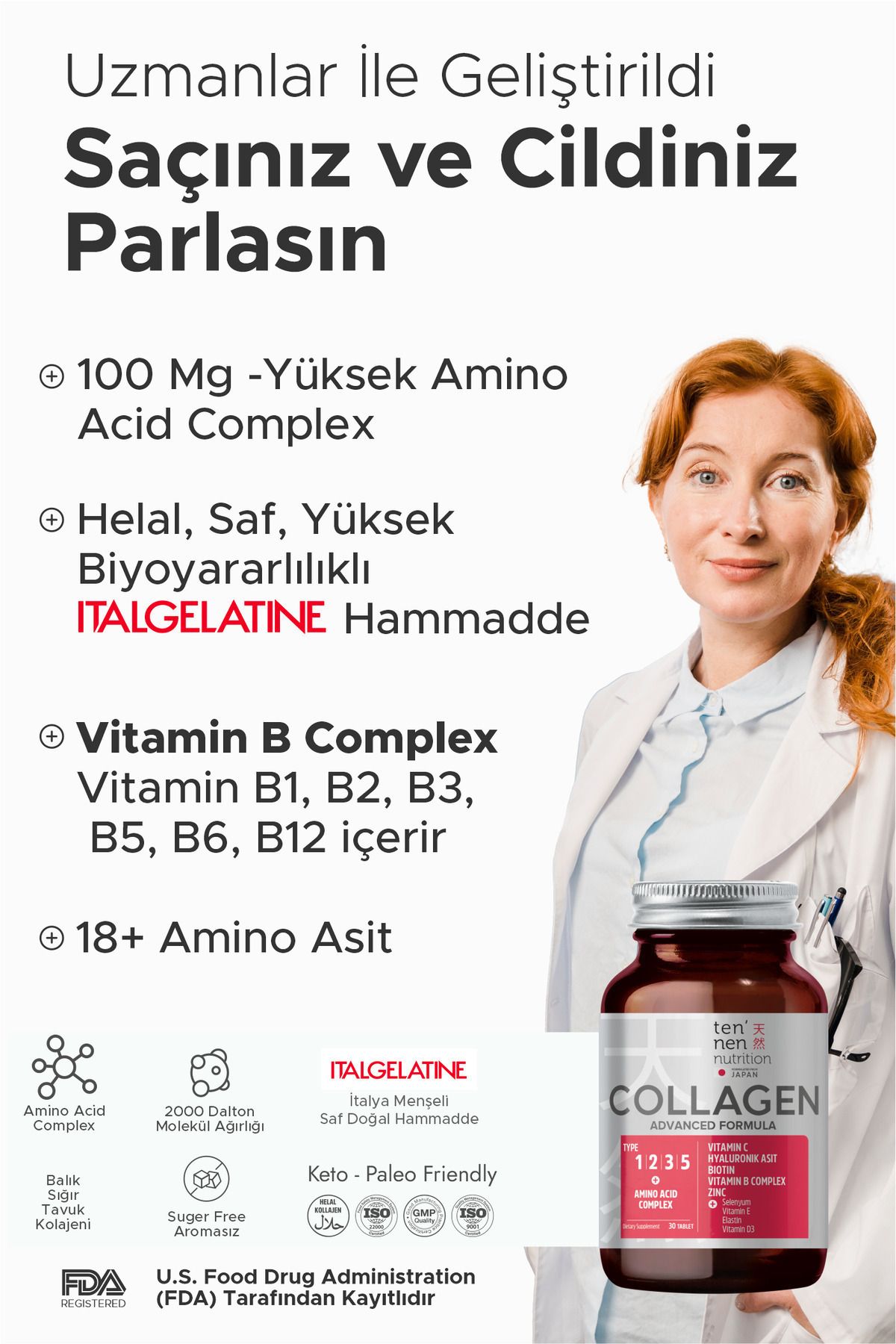 Tennen Nutrition-4 Types of Collagen with Vitamin C and Zinc - Type 1, Type 2, Type 3, Type 5, Coenzyme Q10, Selenium, B12 3