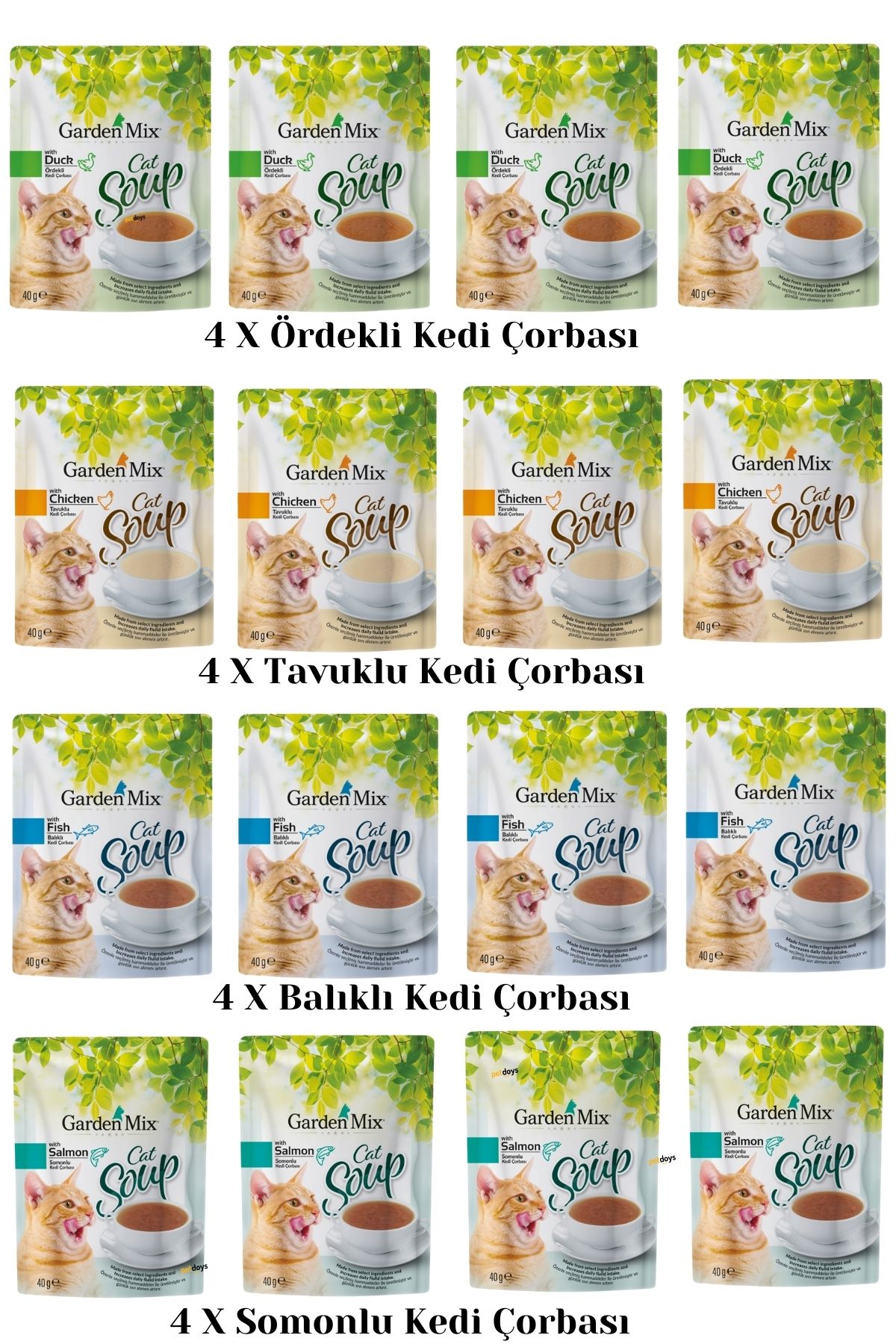 Gardenmix Kedi Çorbası Lezzet Paketi – Petdoys' 4 Lü Kedi Sıvı Destek Seti