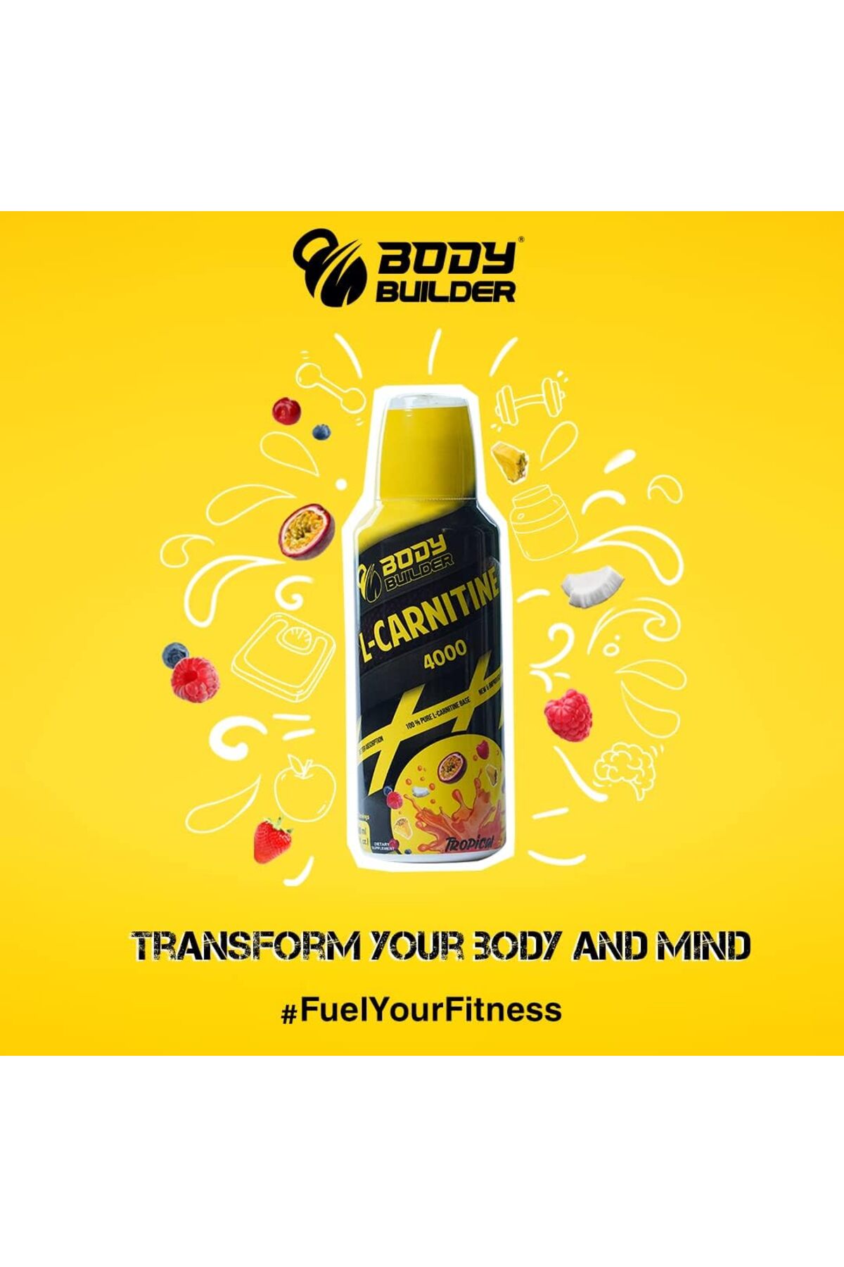 Body Builder L Carnitine, 4000 Mg, (500 ML, TROPICAL) Provides Energy,  Improve Blood Circulation- Trendyol